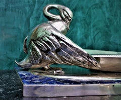 Early 20th Century Pradella Ilario Silver Centerpiece Swans and Lapislazuli