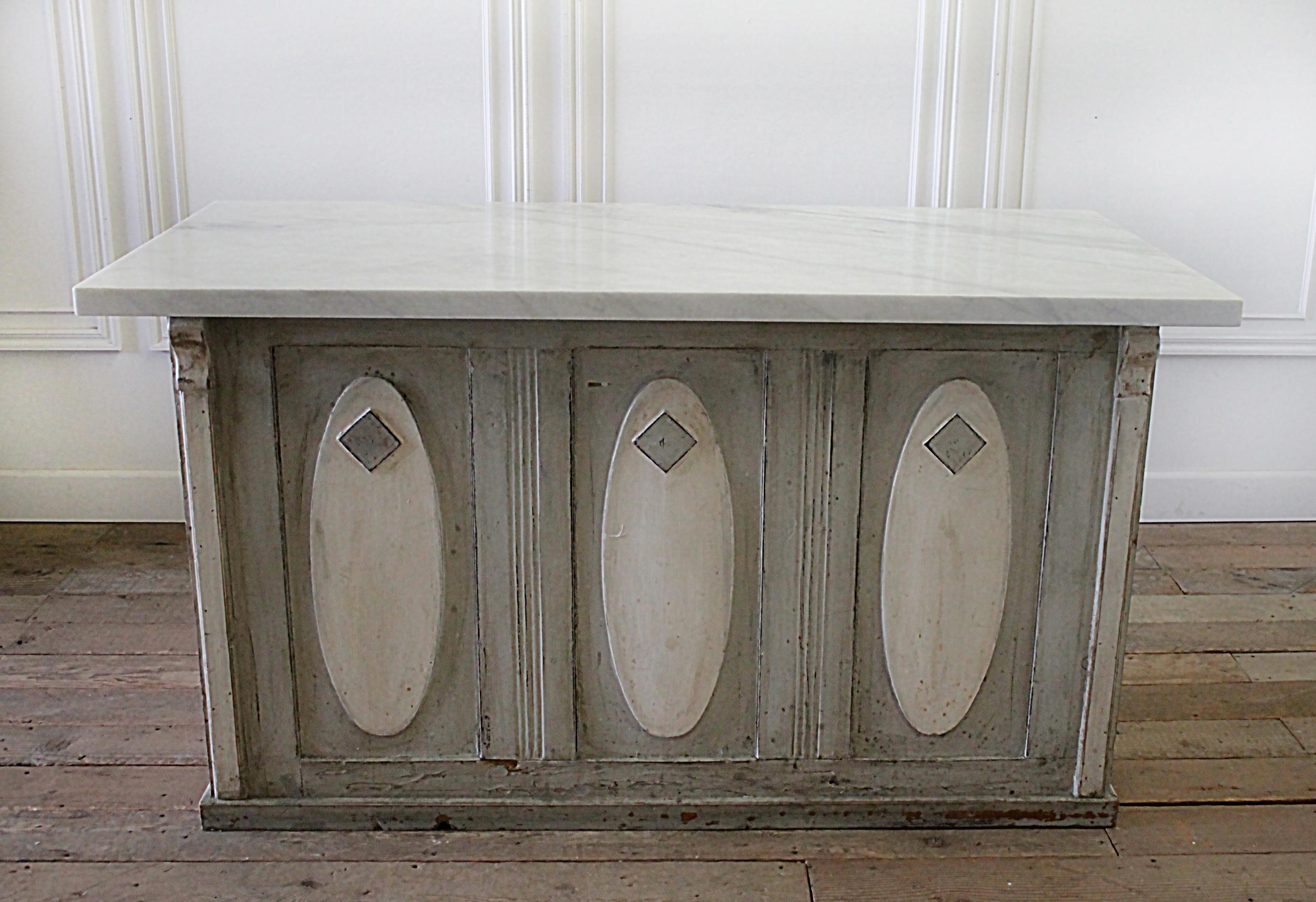 Carrara Marble Early 20th Century Primitive Counter or Server or Island with Marble Top