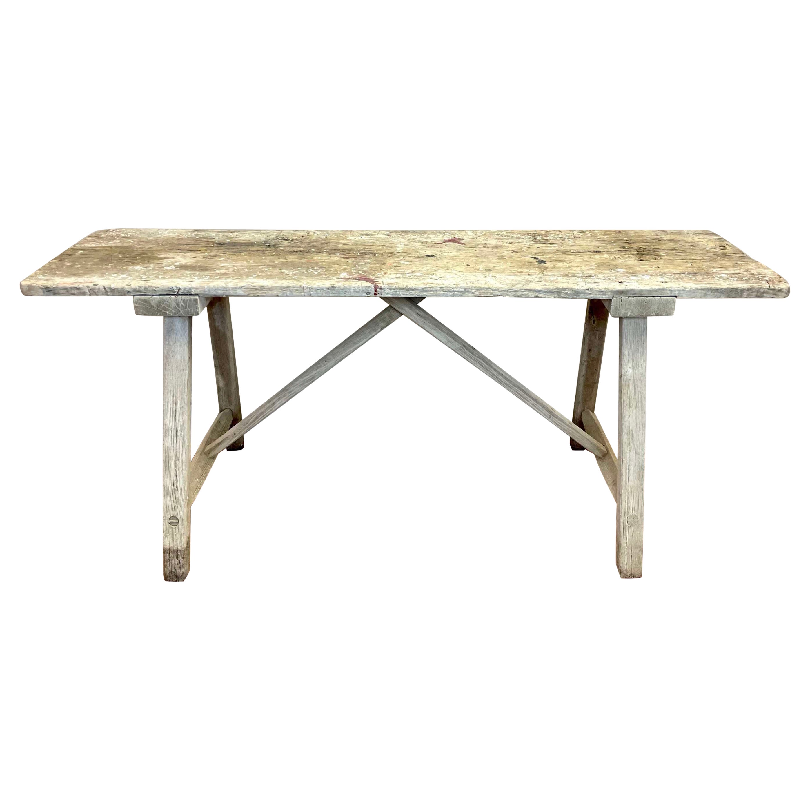 Early 20th Century Primitive French Pine Workbench