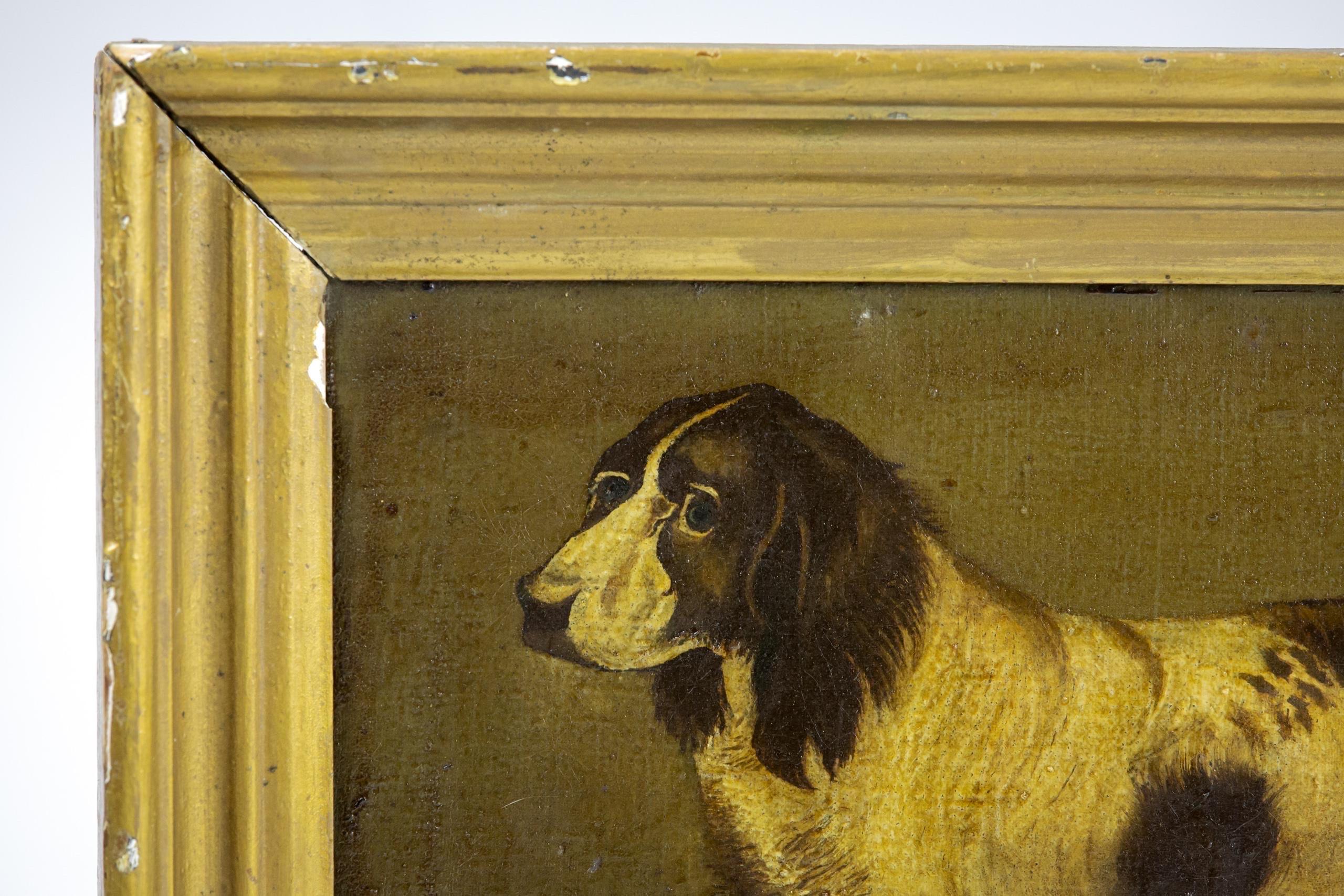 Huile sur toile primitive du début du 20e siècle représentant un épagneul en vente 1
