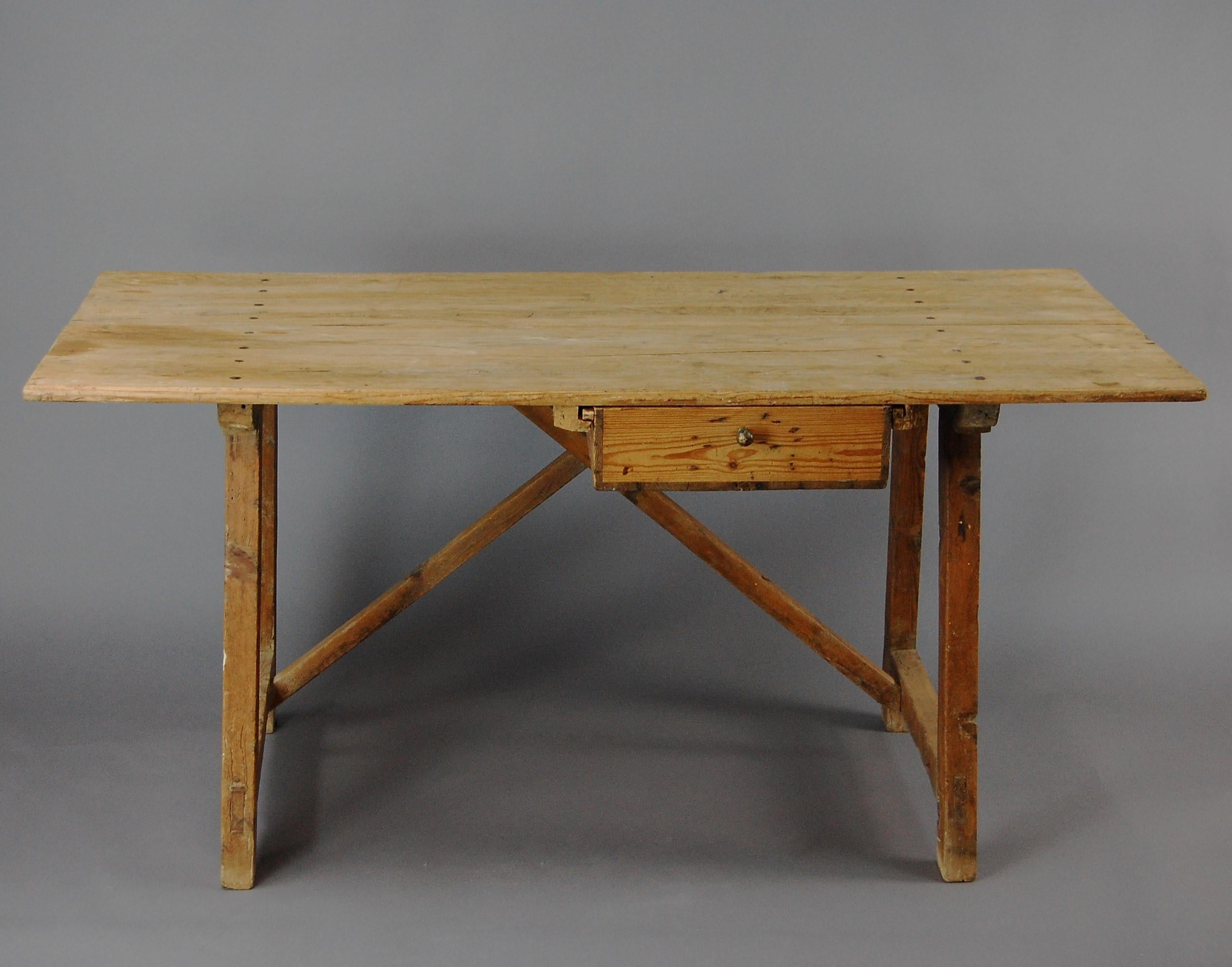 Primitive Spanish table or desk, originally used as a tailors cutting table, fabulous size for a generous office workstation, wonderful untouched dry finish and soft edges.