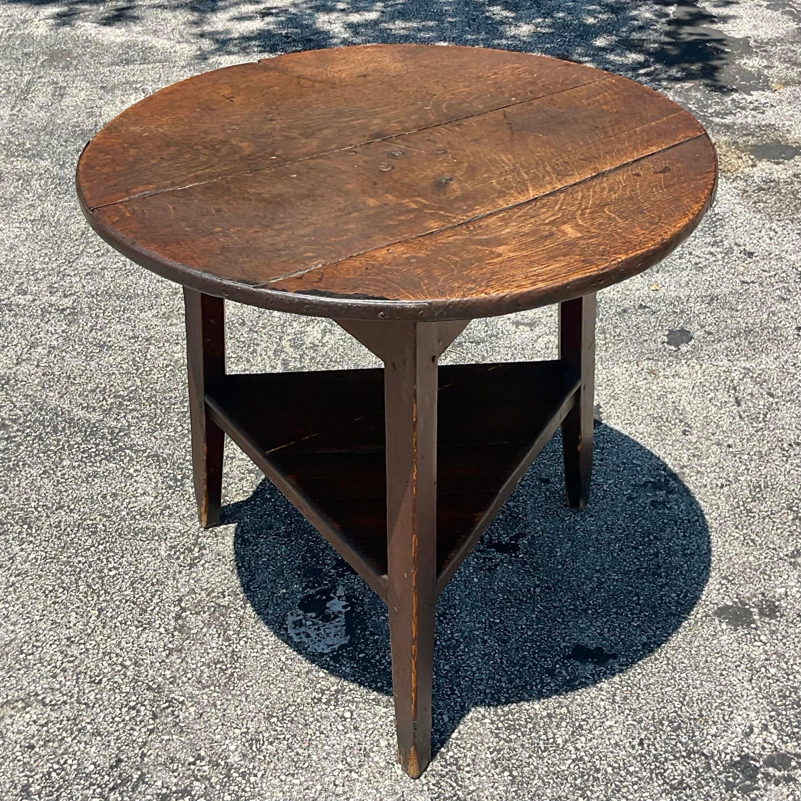 American Early 20th Century Primitive Stained Oak Side Table For Sale