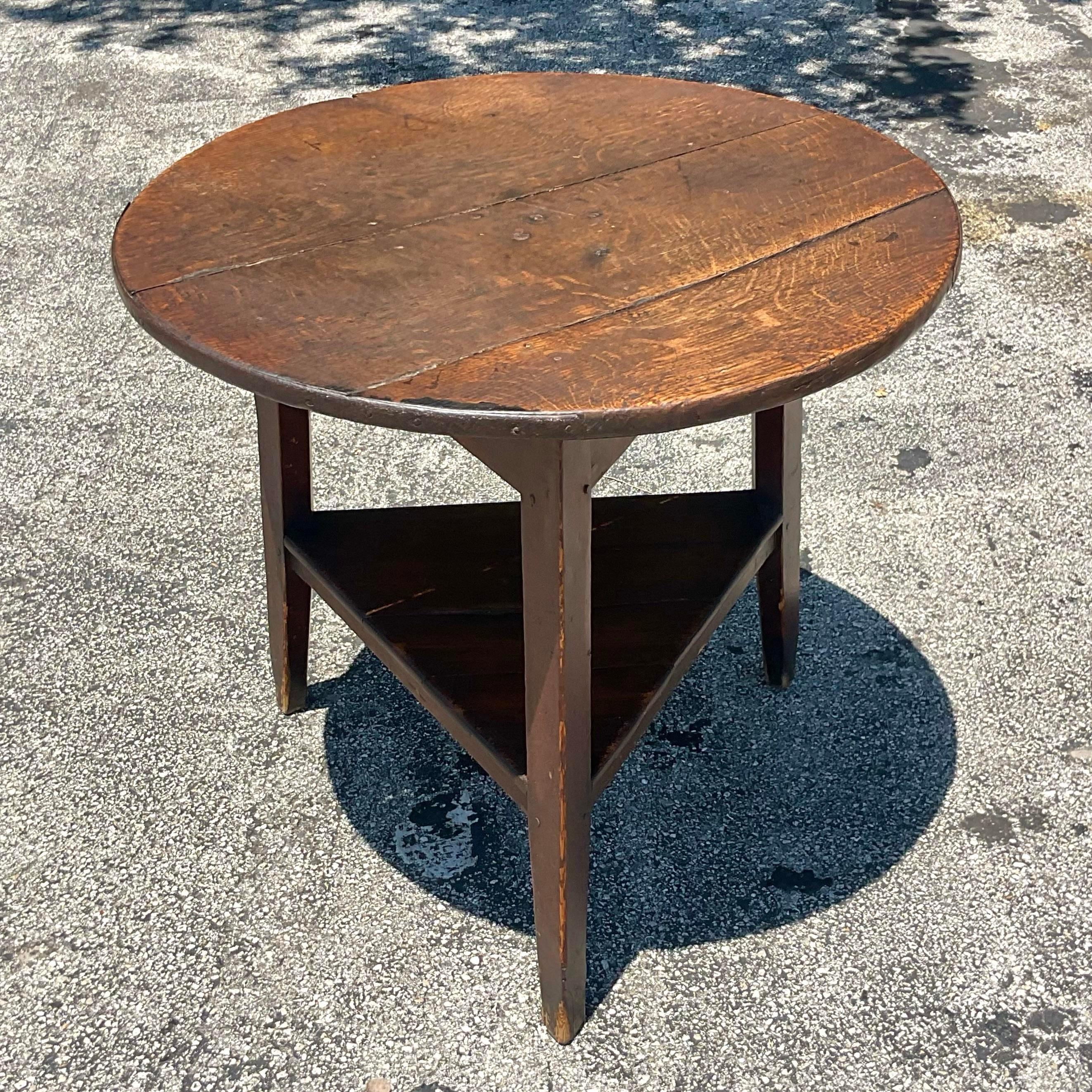 Early 20th Century Primitive Stained Oak Side Table In Good Condition For Sale In west palm beach, FL
