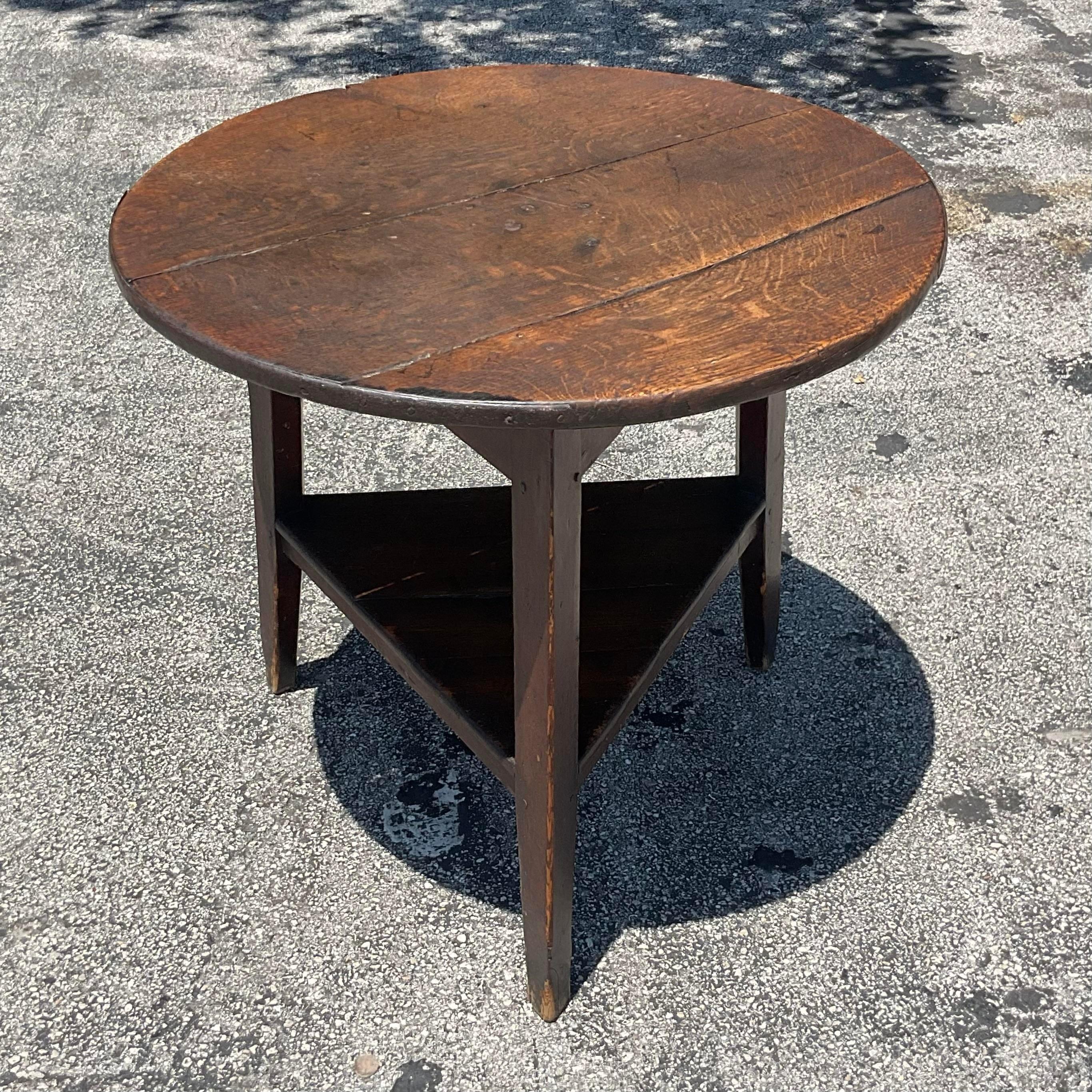 Early 20th Century Primitive Stained Oak Side Table For Sale 2