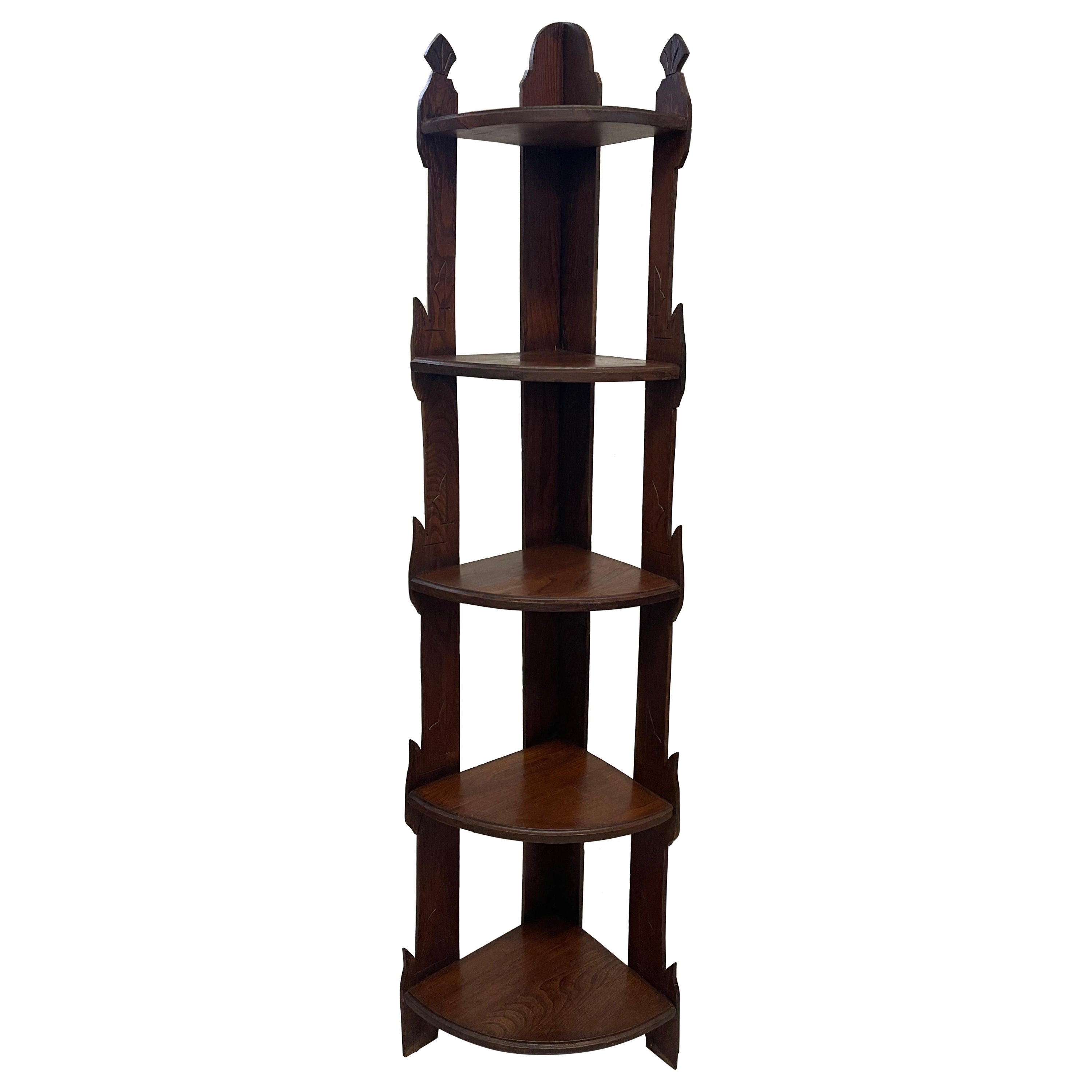Early 20th Century Primitive Style Corner Bookcase or Bookshelf
