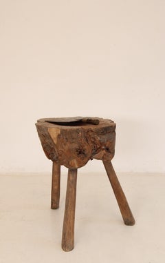 Early 20th Century Primitive Wabi Sabi Wooden Chopping Block Side Table