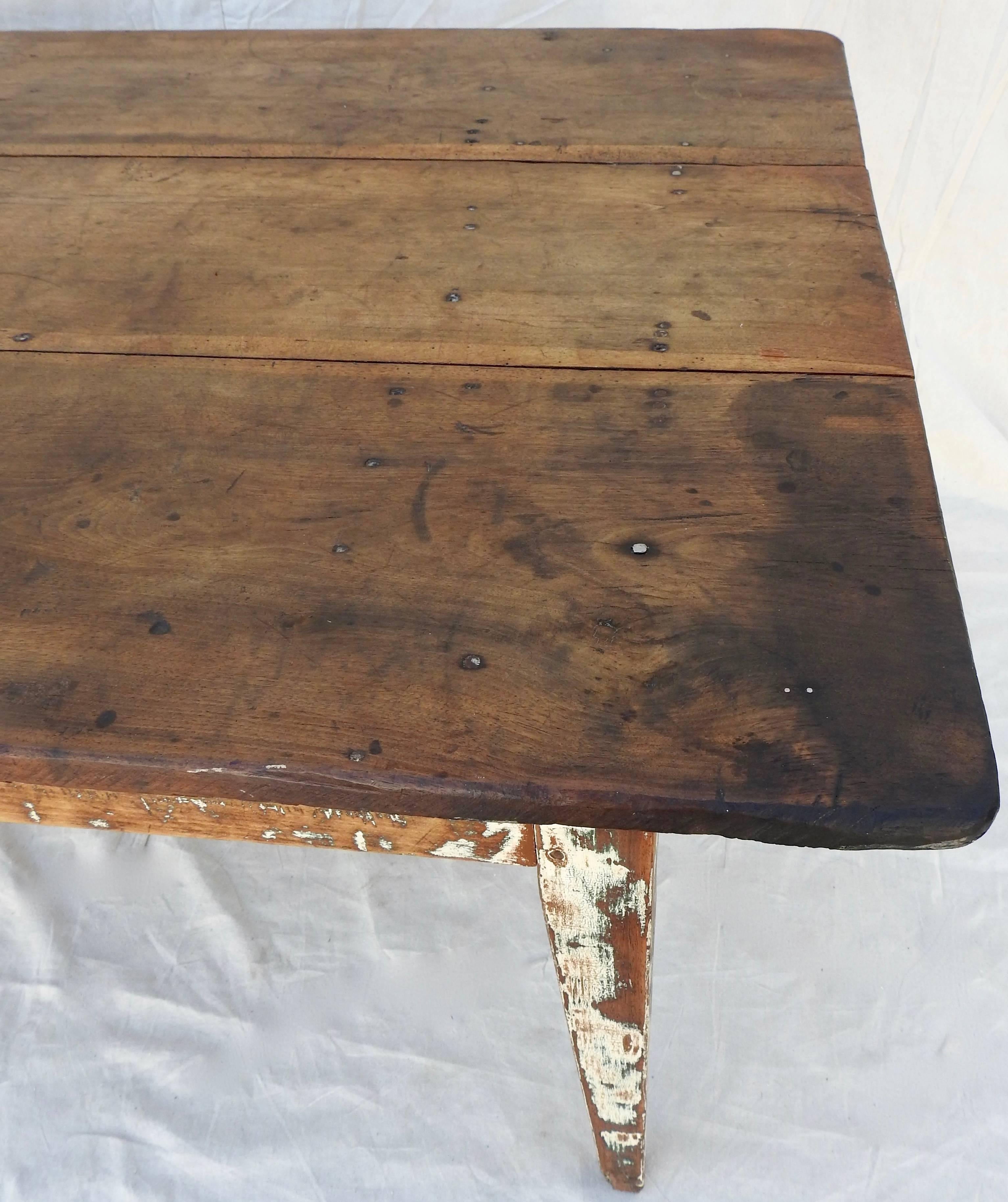 French Early 20th Century Primitive Walnut Farm Table For Sale