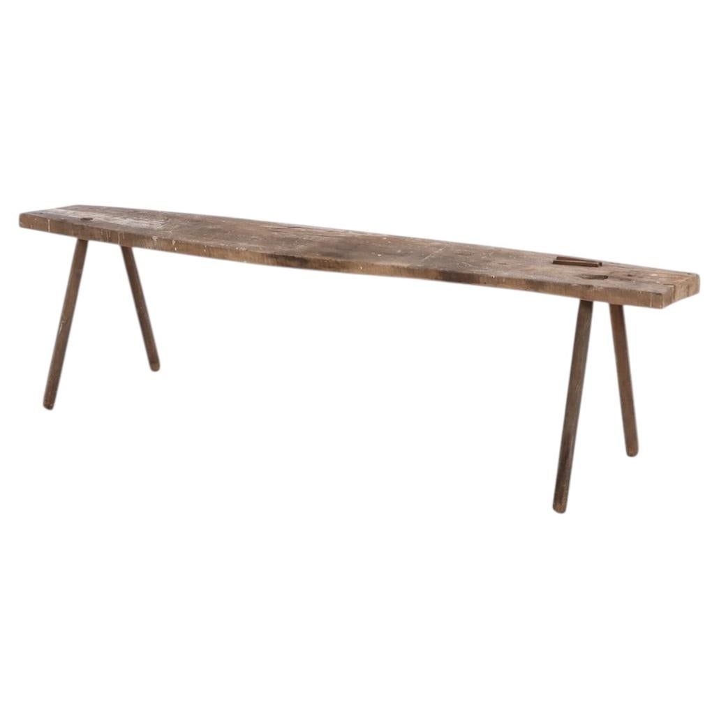 Early 20th Century Primitive Workbench Table, Solid Wood – 113.5″ For Sale