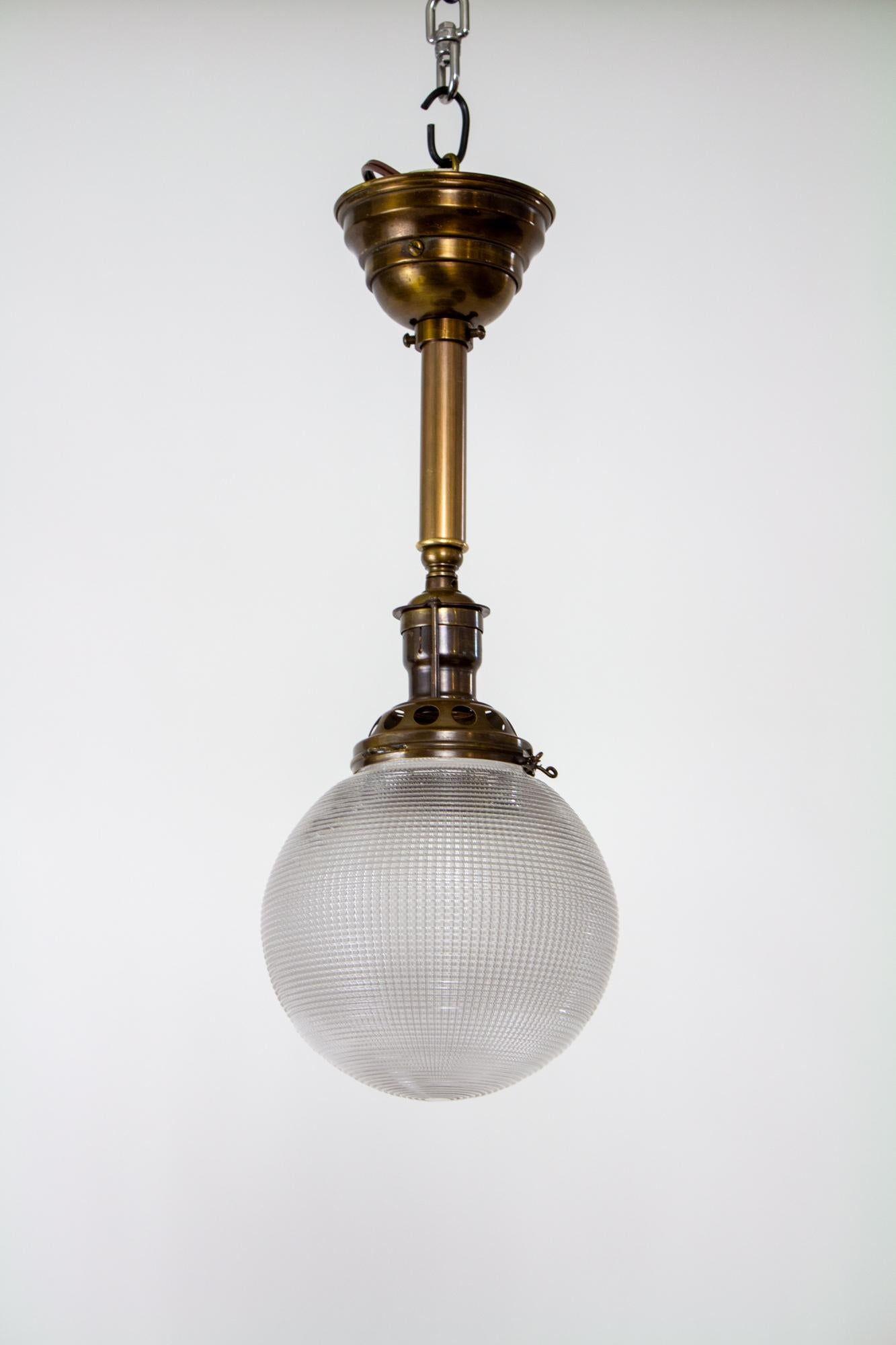 American Early 20th Century Prismatic Holophane Globe Light