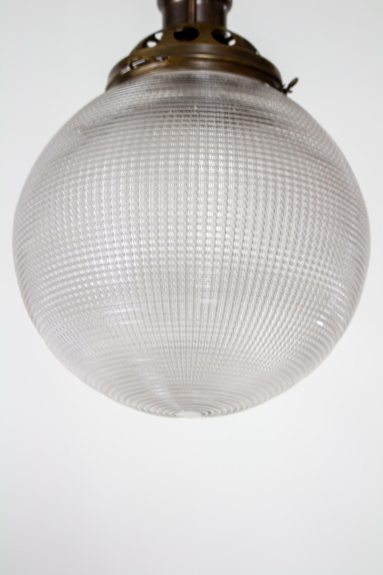 Early 20th Century Prismatic Holophane Globe Light In Excellent Condition In Canton, MA