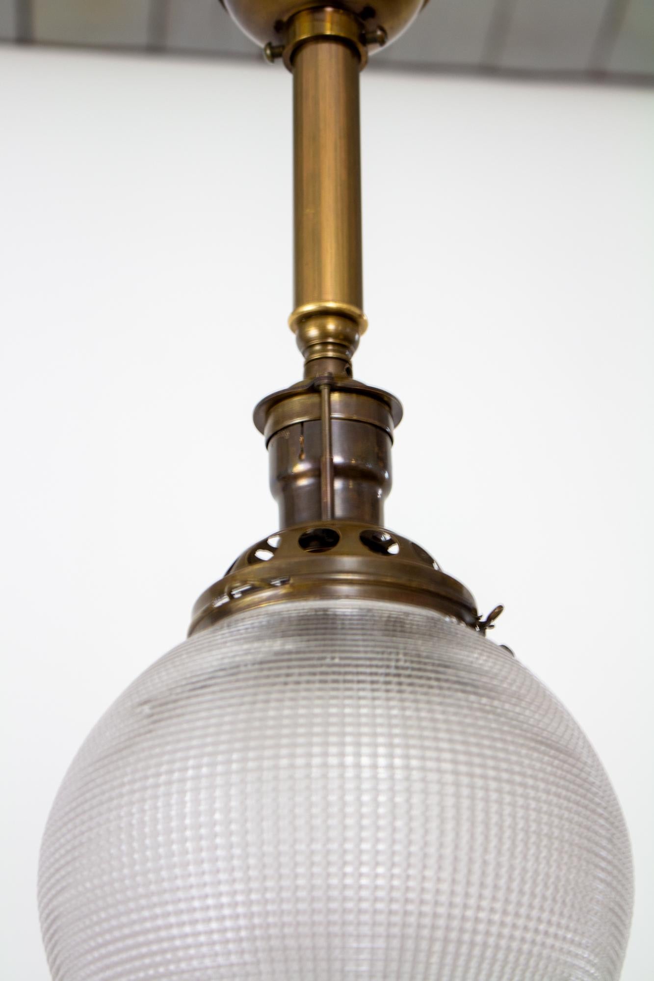 Brass Early 20th Century Prismatic Holophane Globe Light
