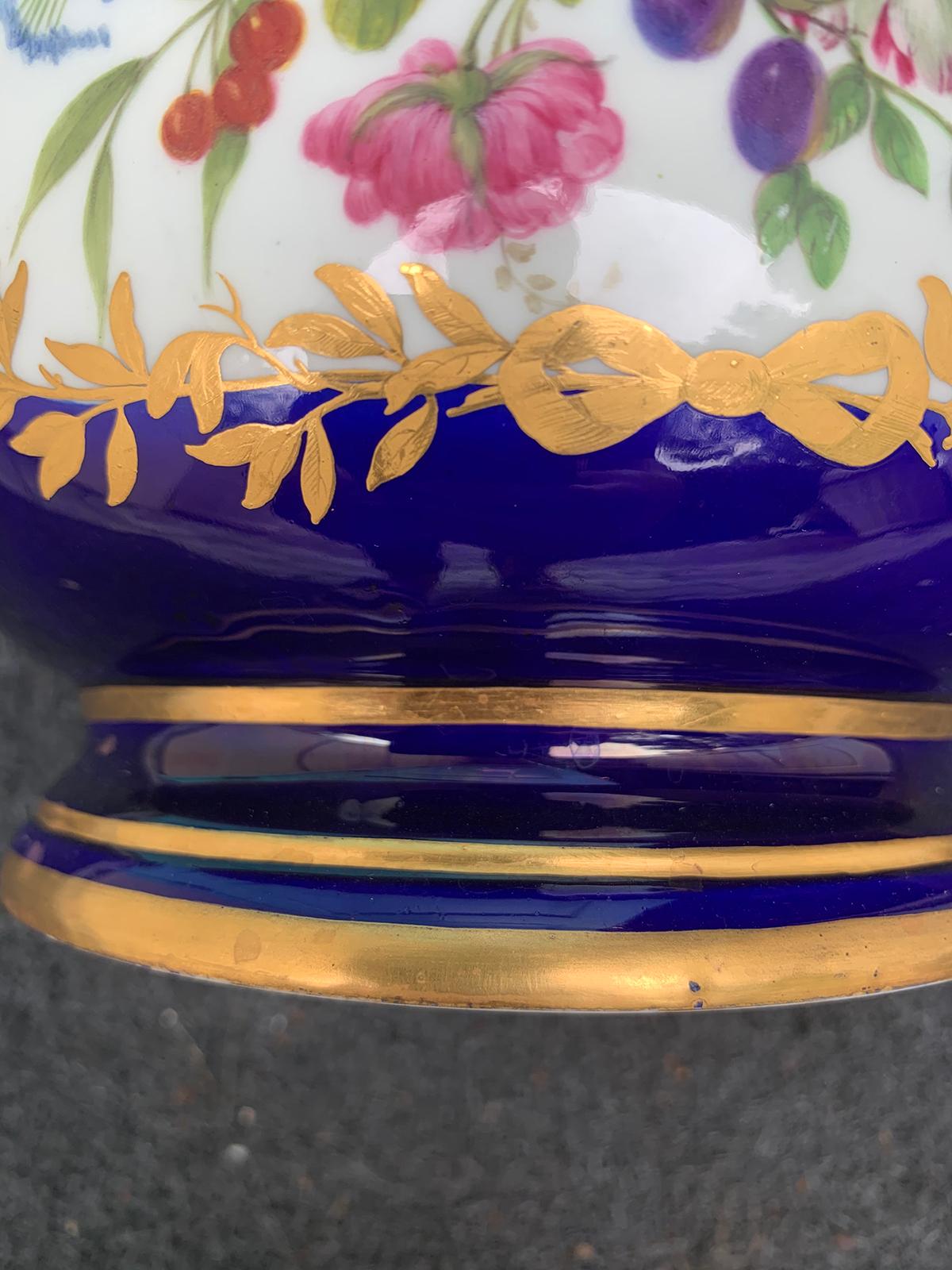 Early 20th Century Probably French Limoges Cobalt Blue & Gilt Porcelain Cachepot 8