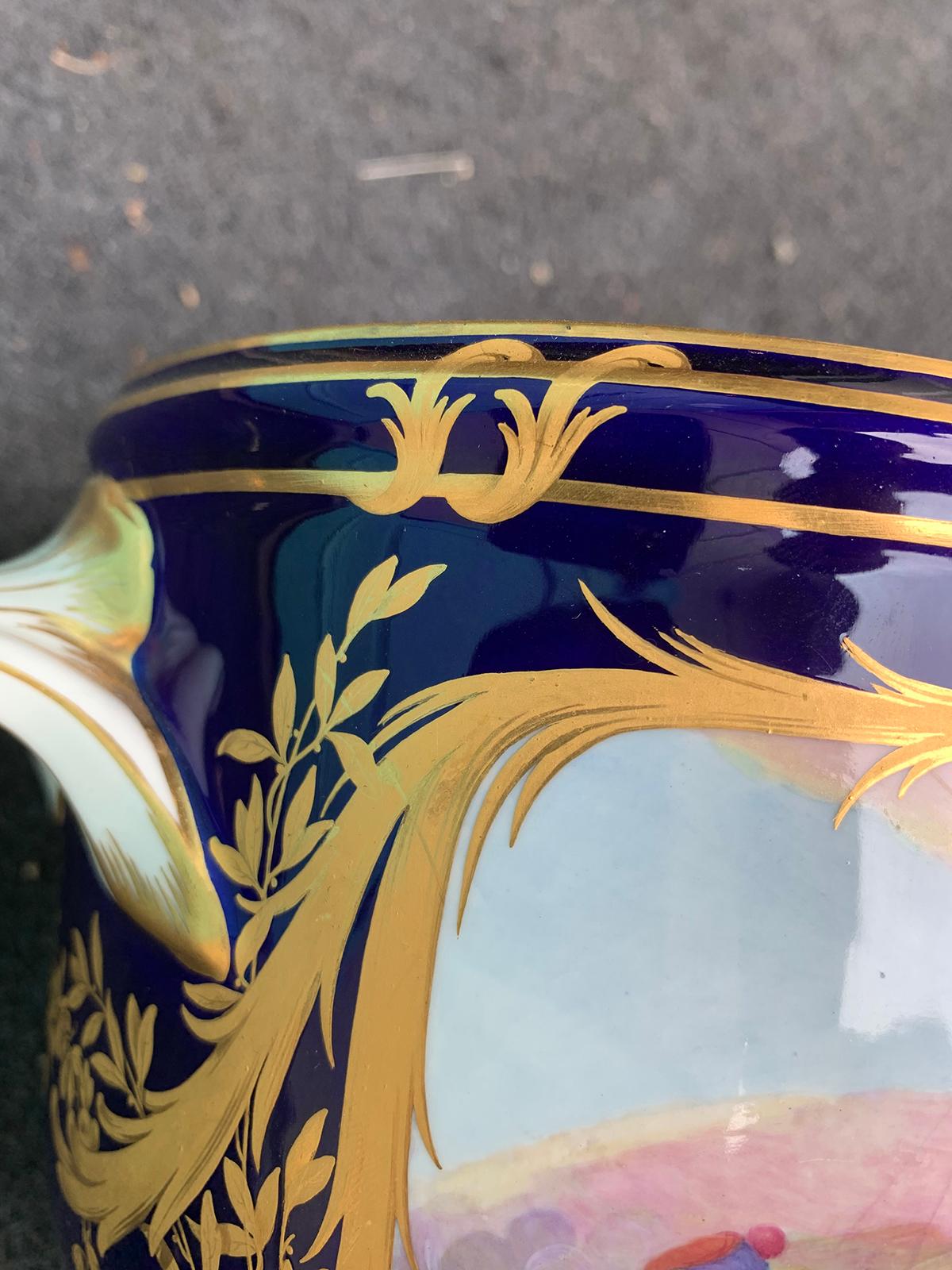 Early 20th Century Probably French Limoges Cobalt Blue & Gilt Porcelain Cachepot 11
