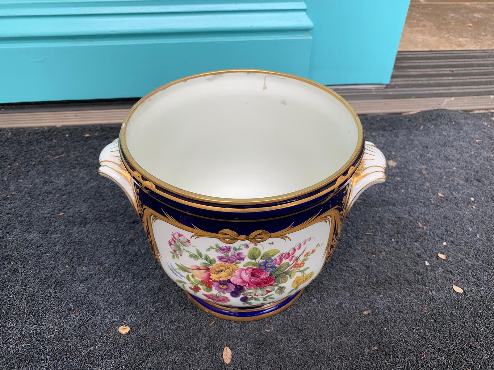 Early 20th Century Probably French Limoges Cobalt Blue & Gilt Porcelain Cachepot In Good Condition In Atlanta, GA
