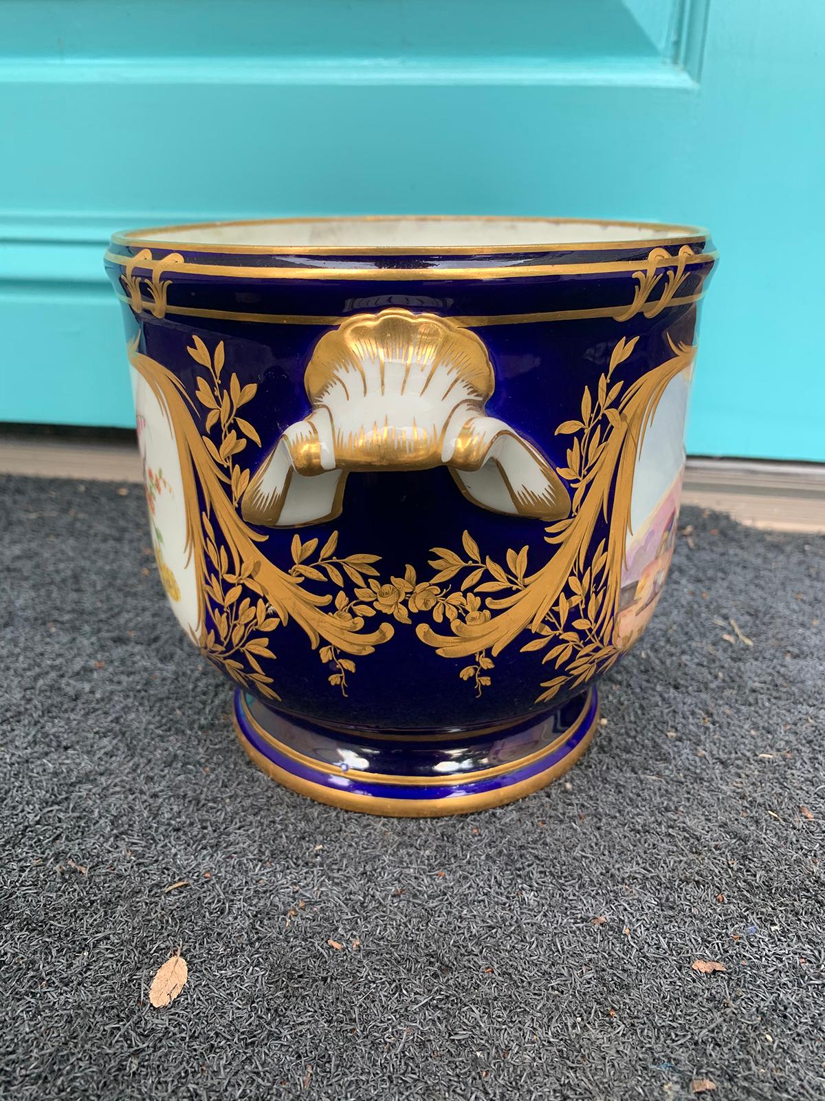 Early 20th Century Probably French Limoges Cobalt Blue & Gilt Porcelain Cachepot 2
