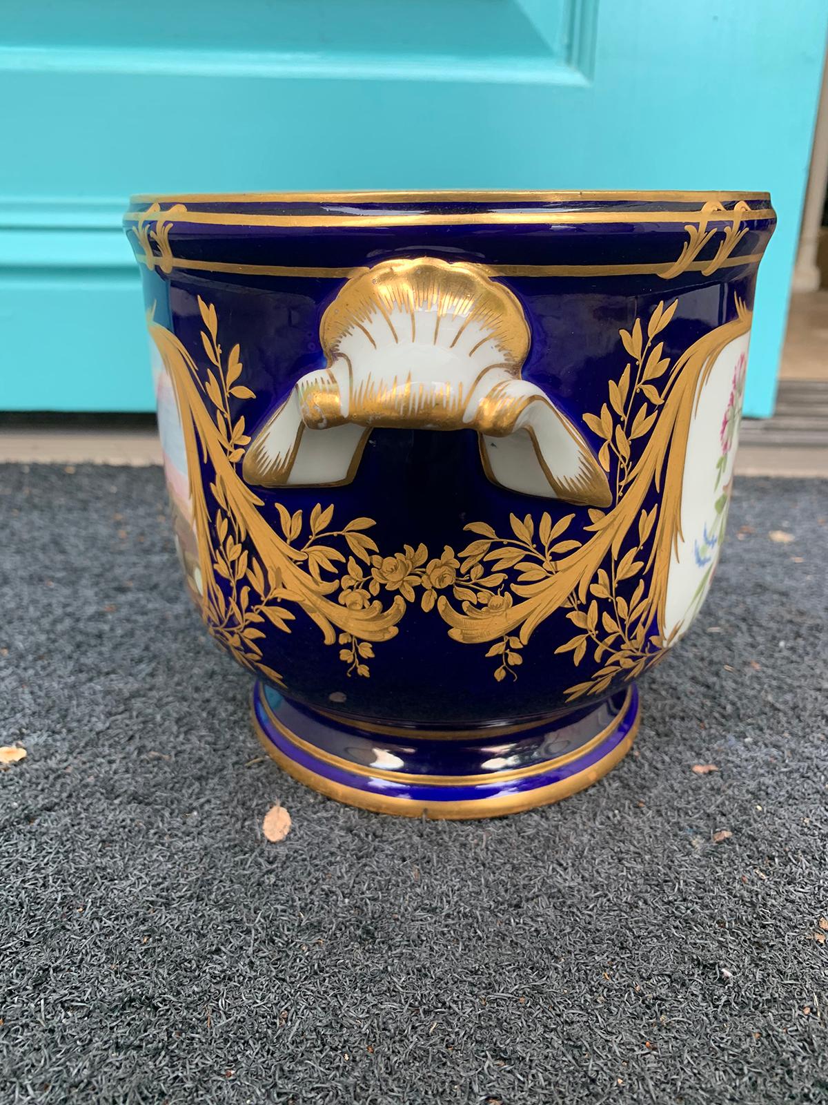 Early 20th Century Probably French Limoges Cobalt Blue & Gilt Porcelain Cachepot 4