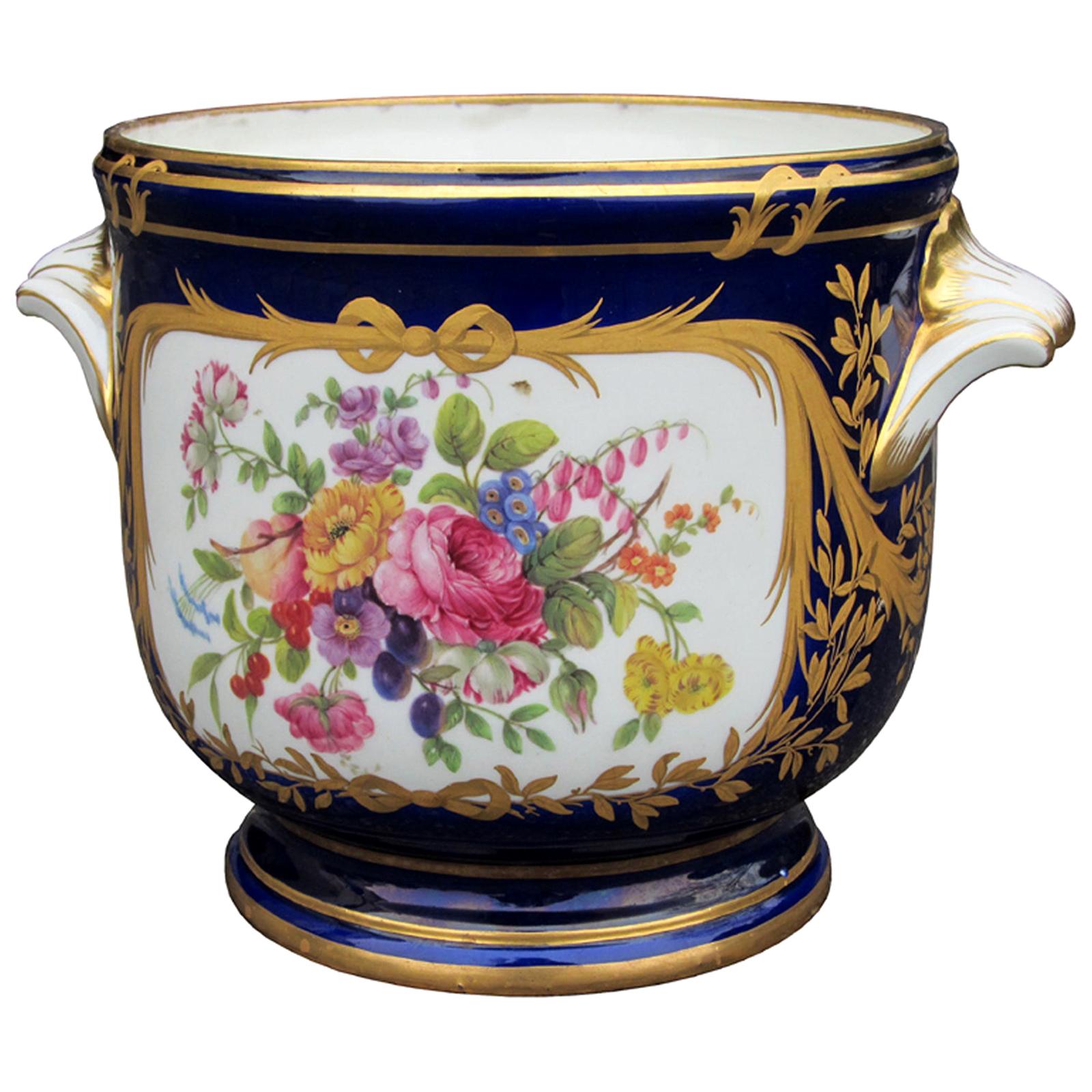 Early 20th Century Probably French Limoges Cobalt Blue & Gilt Porcelain Cachepot