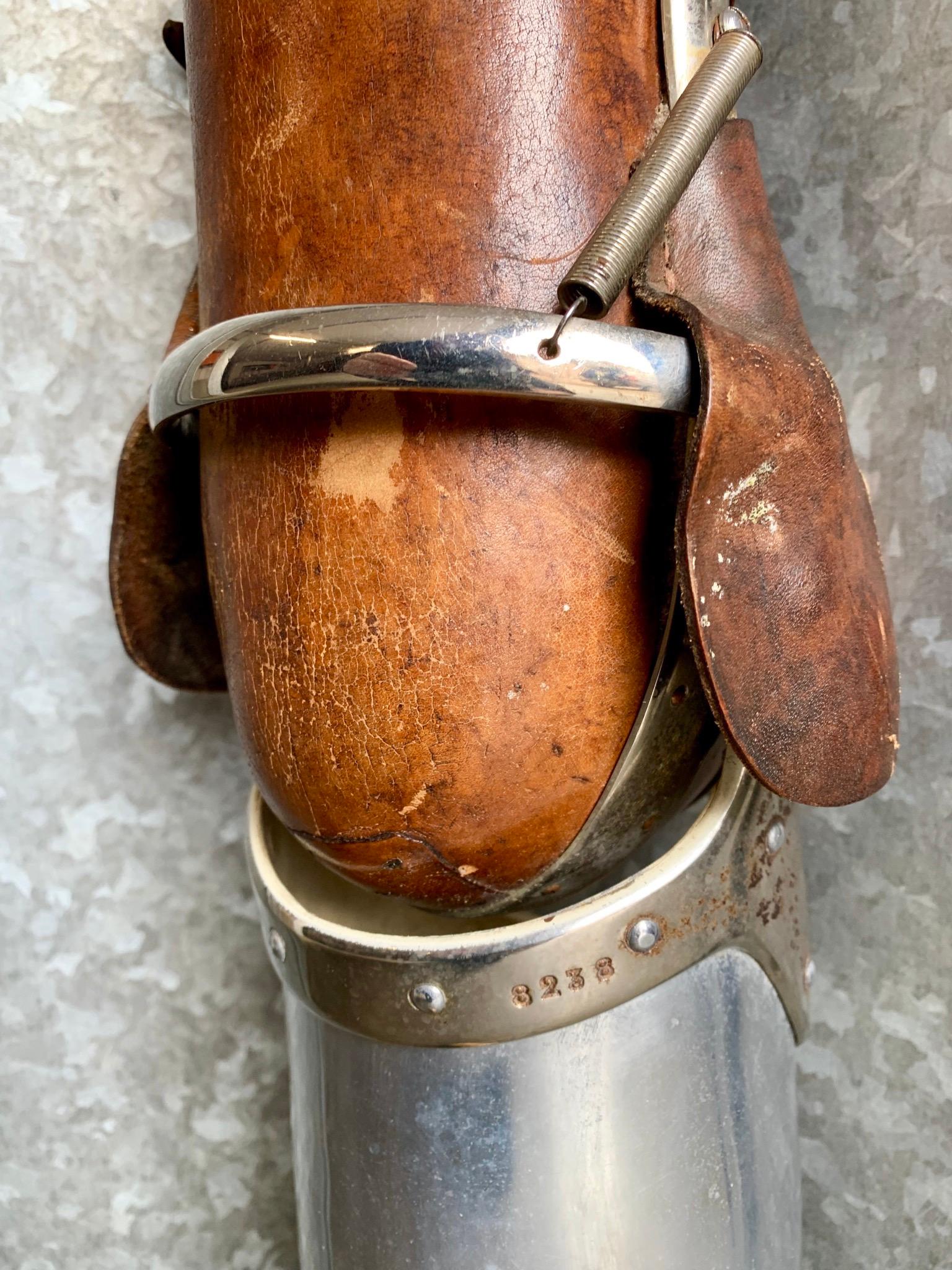 Steampunk Early 20th Century Prosthetic Leg in Leather and Metal by Leridon of Paris For Sale