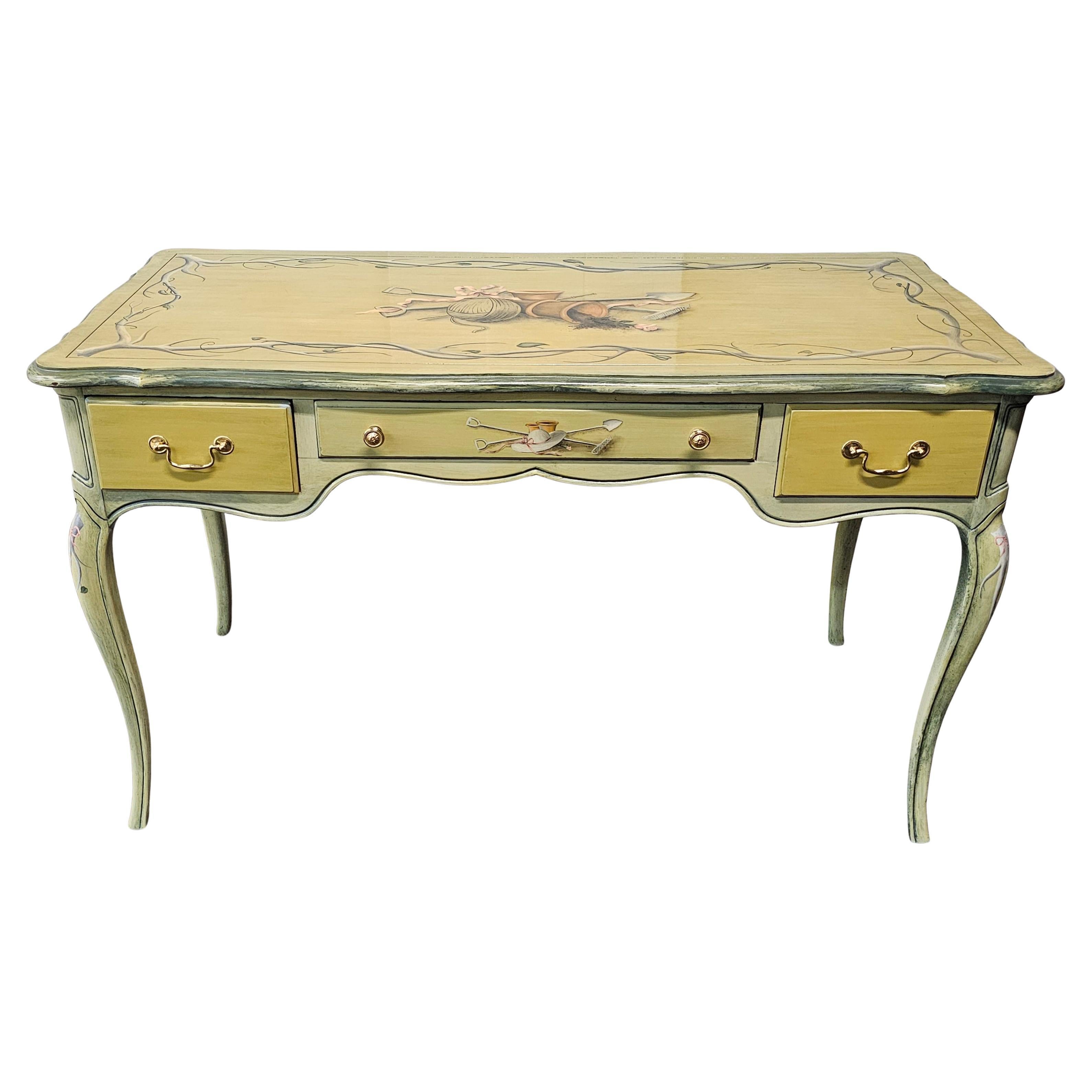 Early 20th Century Provincial Cherry Newly Enameled Decorated Desk or Vanity