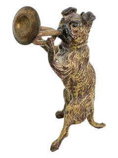 Début du 20e siècle Chien carlin musicien autrichien Vienne Bronze Miniature