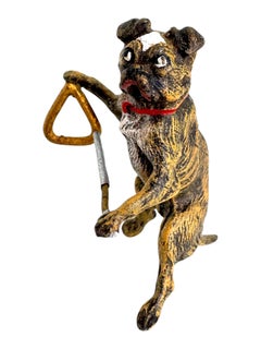 Anfang des 20. Jahrhunderts Mops Hund Musiker Austrian Vienna Bronze Miniatur Figur