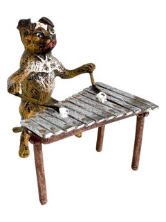 Anfang des 20. Jahrhunderts Mops Hund Musiker Austrian Vienna Bronze Miniatur Figur