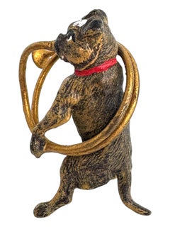 Anfang des 20. Jahrhunderts Mops Hund Musiker Austrian Vienna Bronze Miniatur Figur