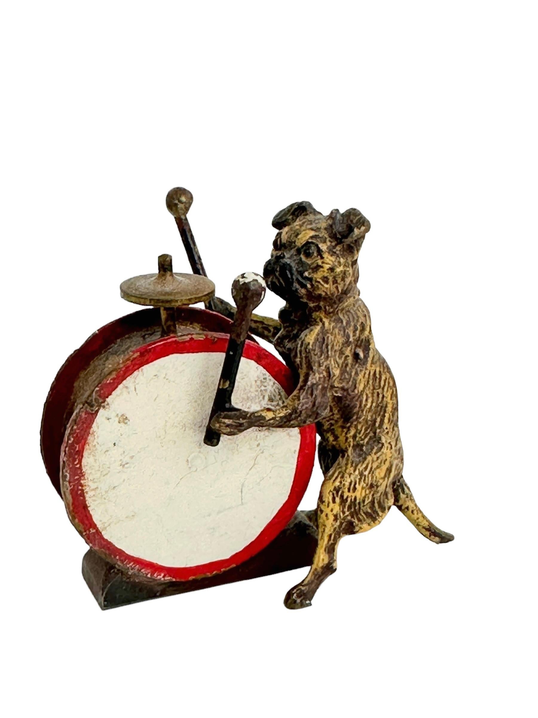 Art Nouveau Early 20th Century Pug Dog Musician Austrian Vienna Bronze Miniature Figure For Sale