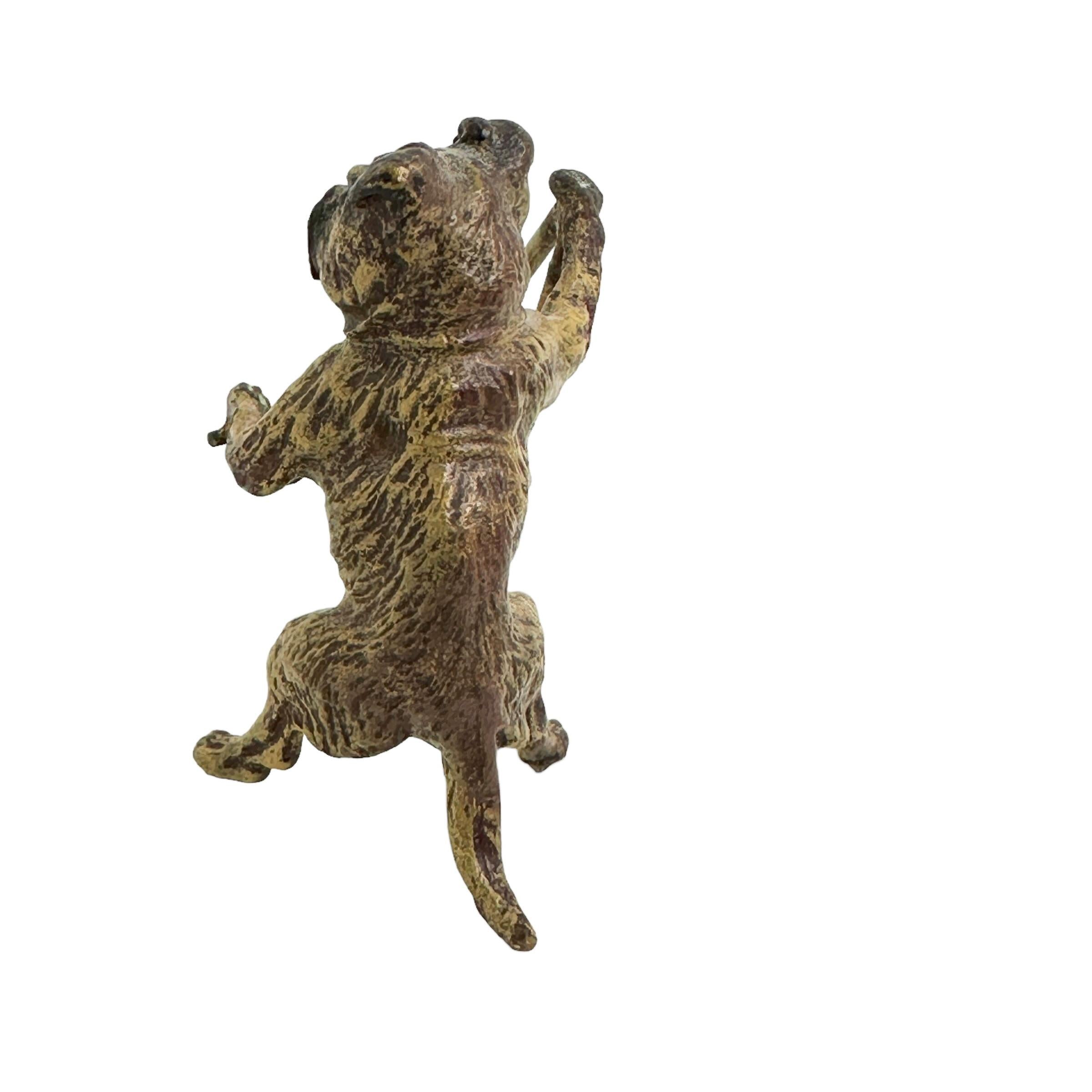 Art Nouveau Early 20th Century Pug Dog Musician Austrian Vienna Bronze Miniature Figure For Sale