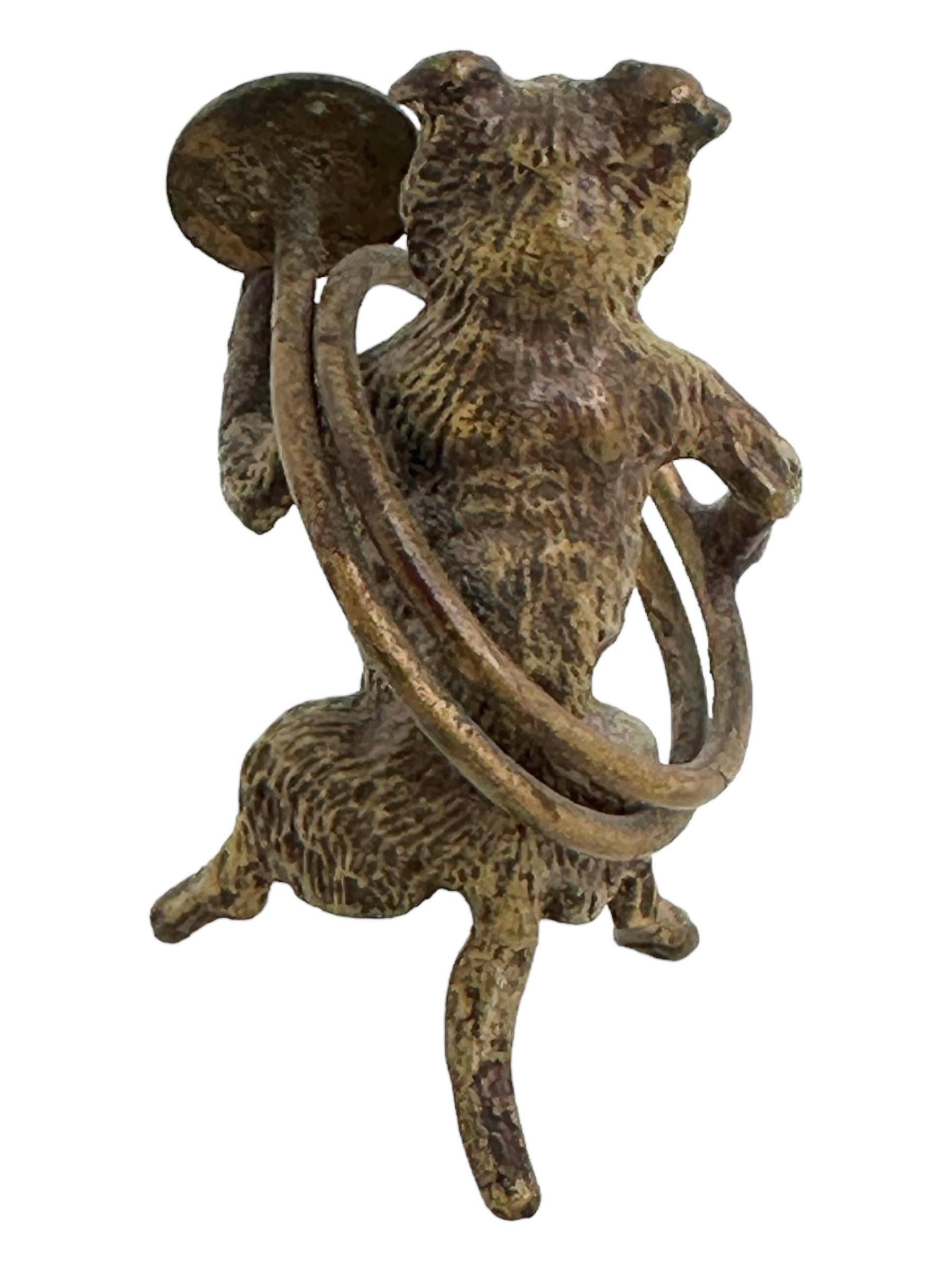 Art Nouveau Early 20th Century Pug Dog Musician Austrian Vienna Bronze Miniature Figure For Sale