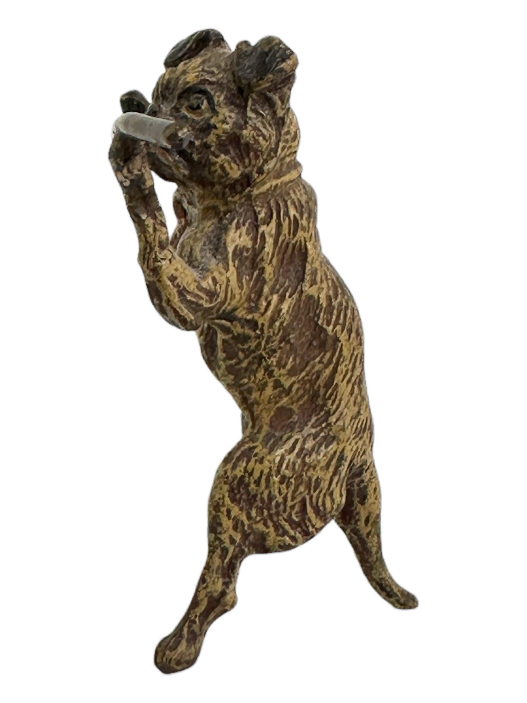 Art Nouveau Early 20th Century Pug Dog Musician Austrian Vienna Bronze Miniature Figure For Sale