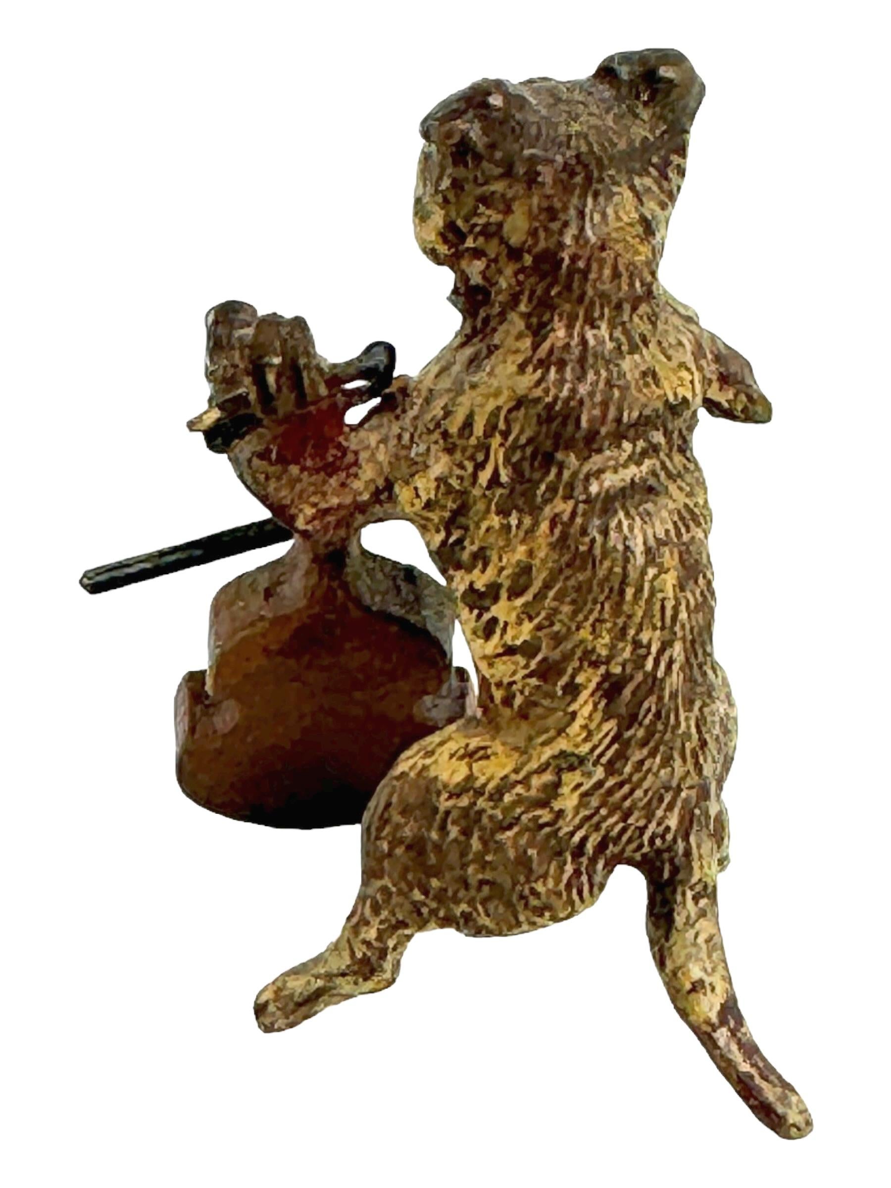 Art Nouveau Early 20th Century Pug Dog Musician Austrian Vienna Bronze Miniature Figure For Sale