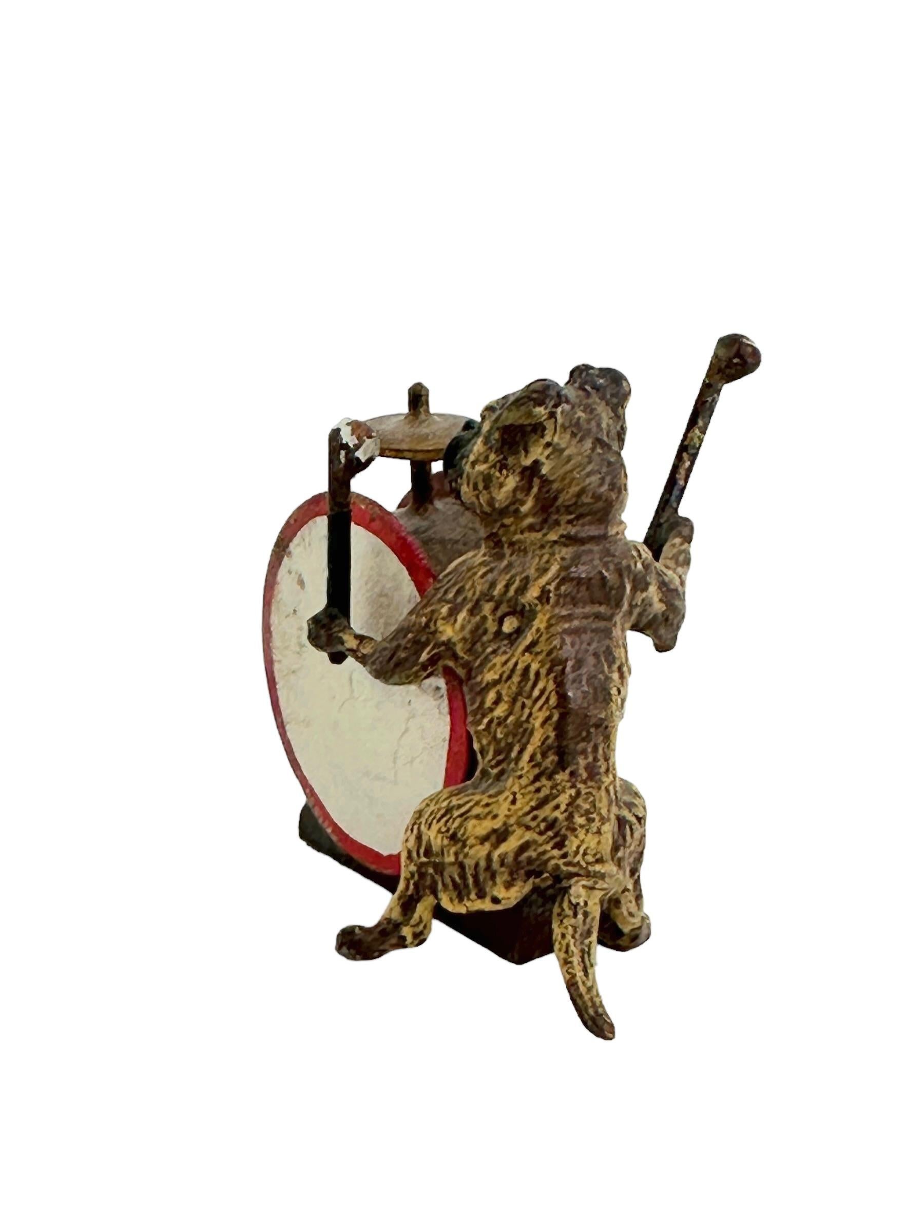Hand-Painted Early 20th Century Pug Dog Musician Austrian Vienna Bronze Miniature Figure For Sale