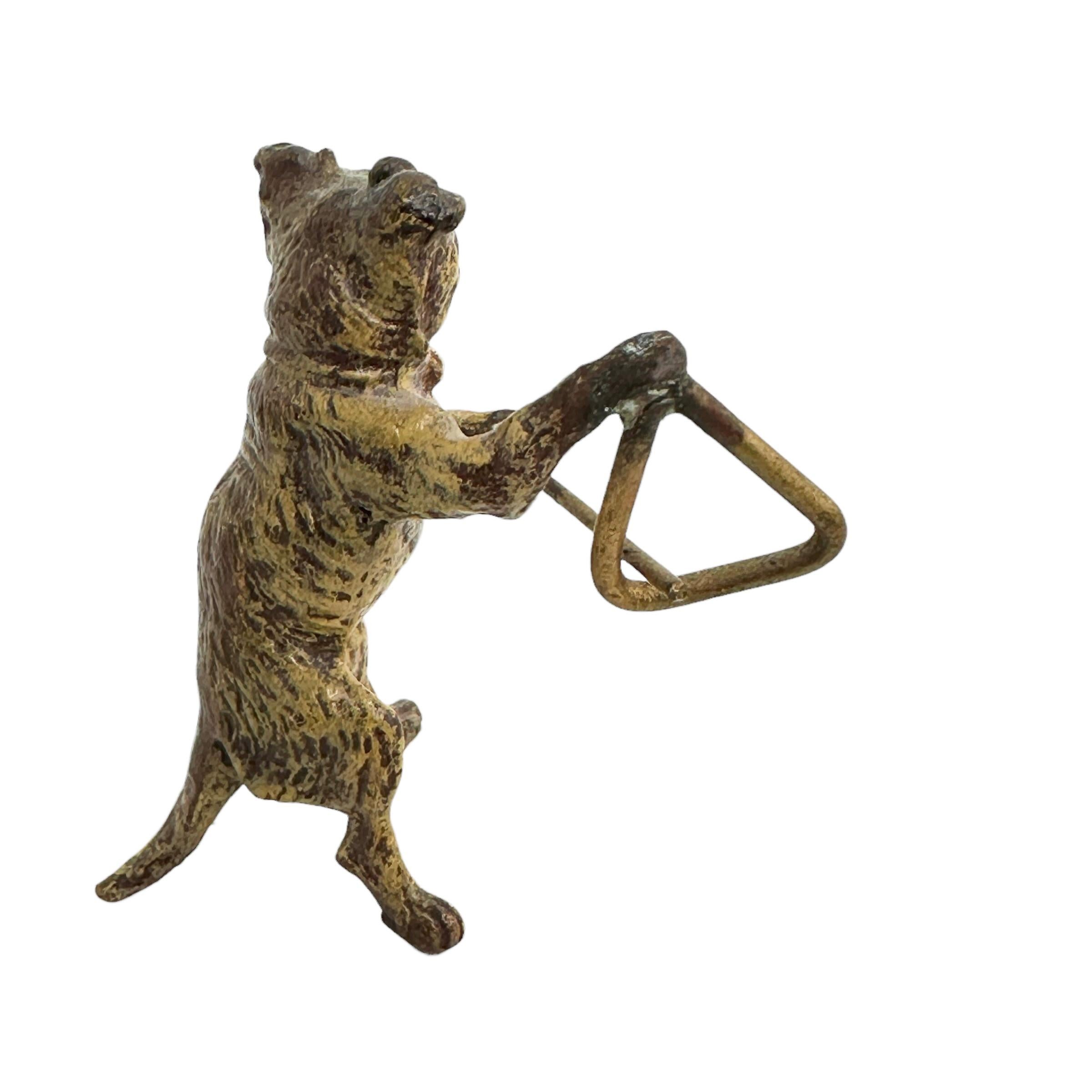 Hand-Painted Early 20th Century Pug Dog Musician Austrian Vienna Bronze Miniature Figure For Sale