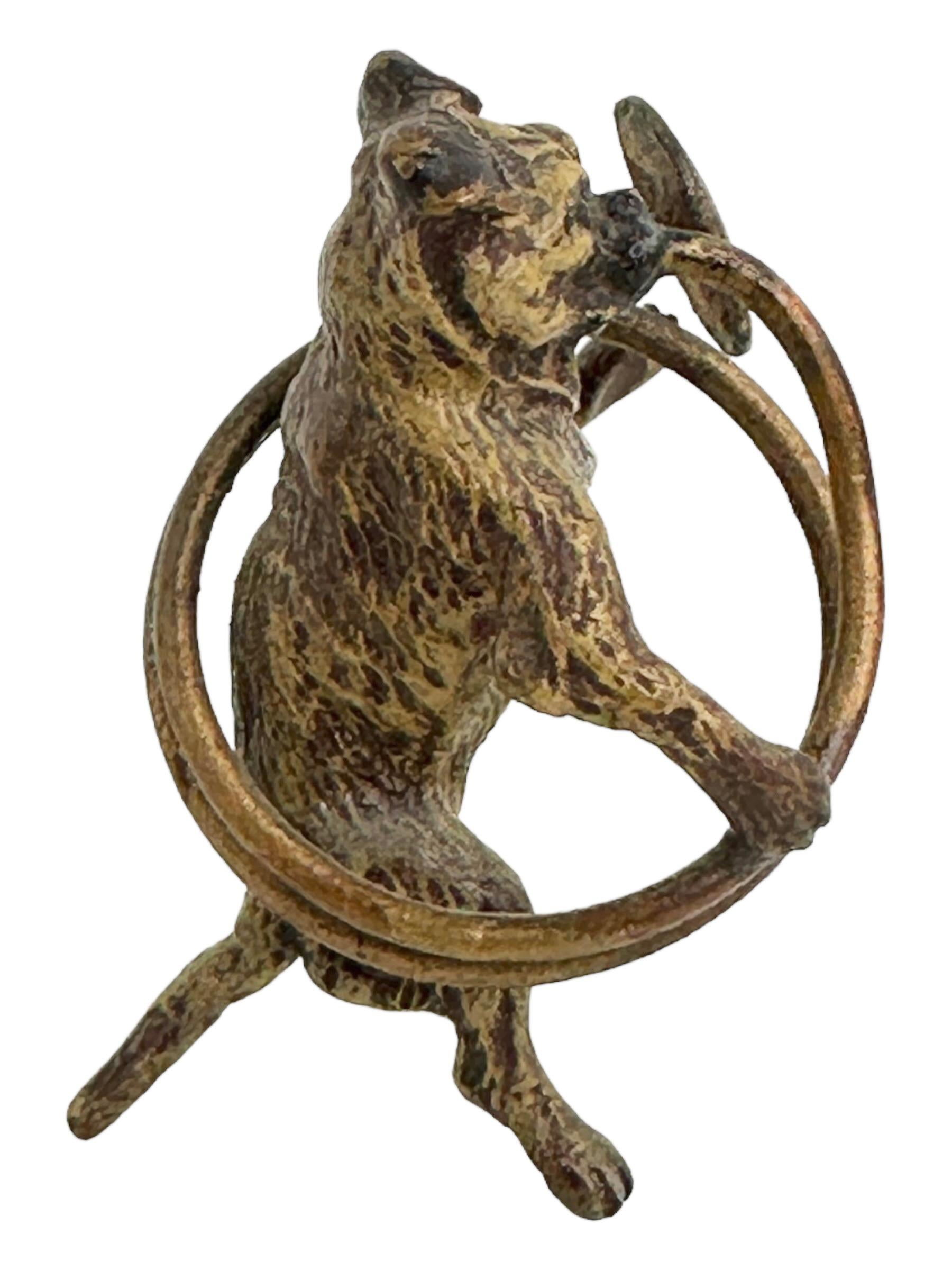 Hand-Painted Early 20th Century Pug Dog Musician Austrian Vienna Bronze Miniature Figure For Sale