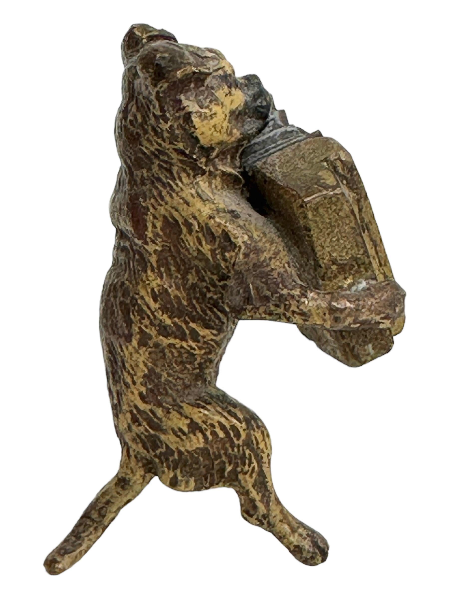 Hand-Painted Early 20th Century Pug Dog Musician Austrian Vienna Bronze Miniature Figure