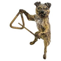 Early 20th Century Pug Dog Musician Austrian Vienna Bronze Miniature Figure