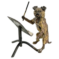 Early 20th Century Pug Dog Musician Austrian Vienna Bronze Miniature Figure