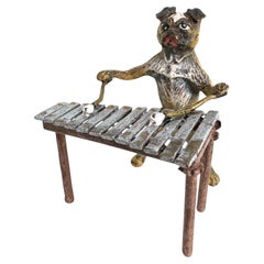 Anfang des 20. Jahrhunderts Mops Hund Musiker Austrian Vienna Bronze Miniatur Figur