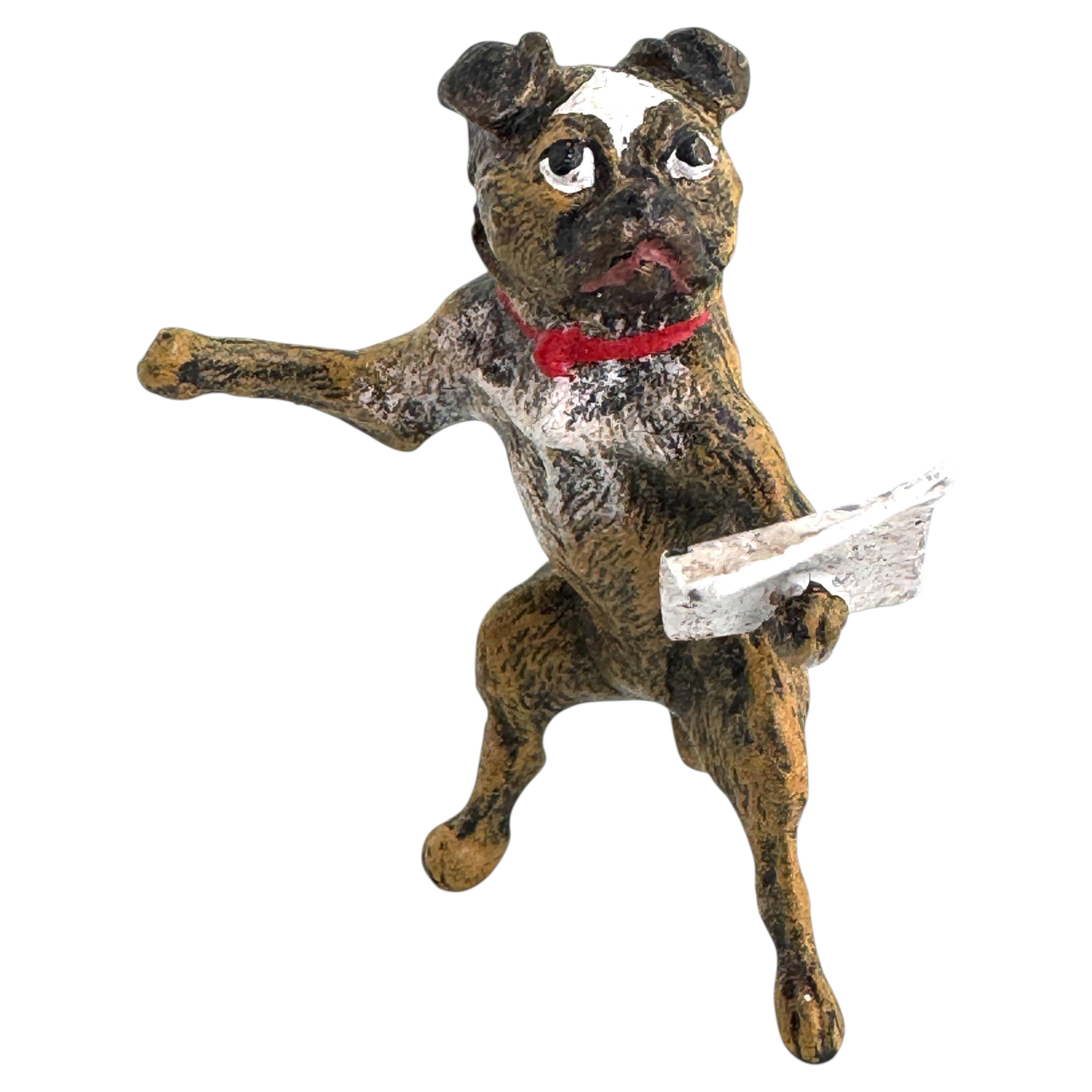Early 20th Century Pug Dog Musician Austrian Vienna Bronze Miniature Figure