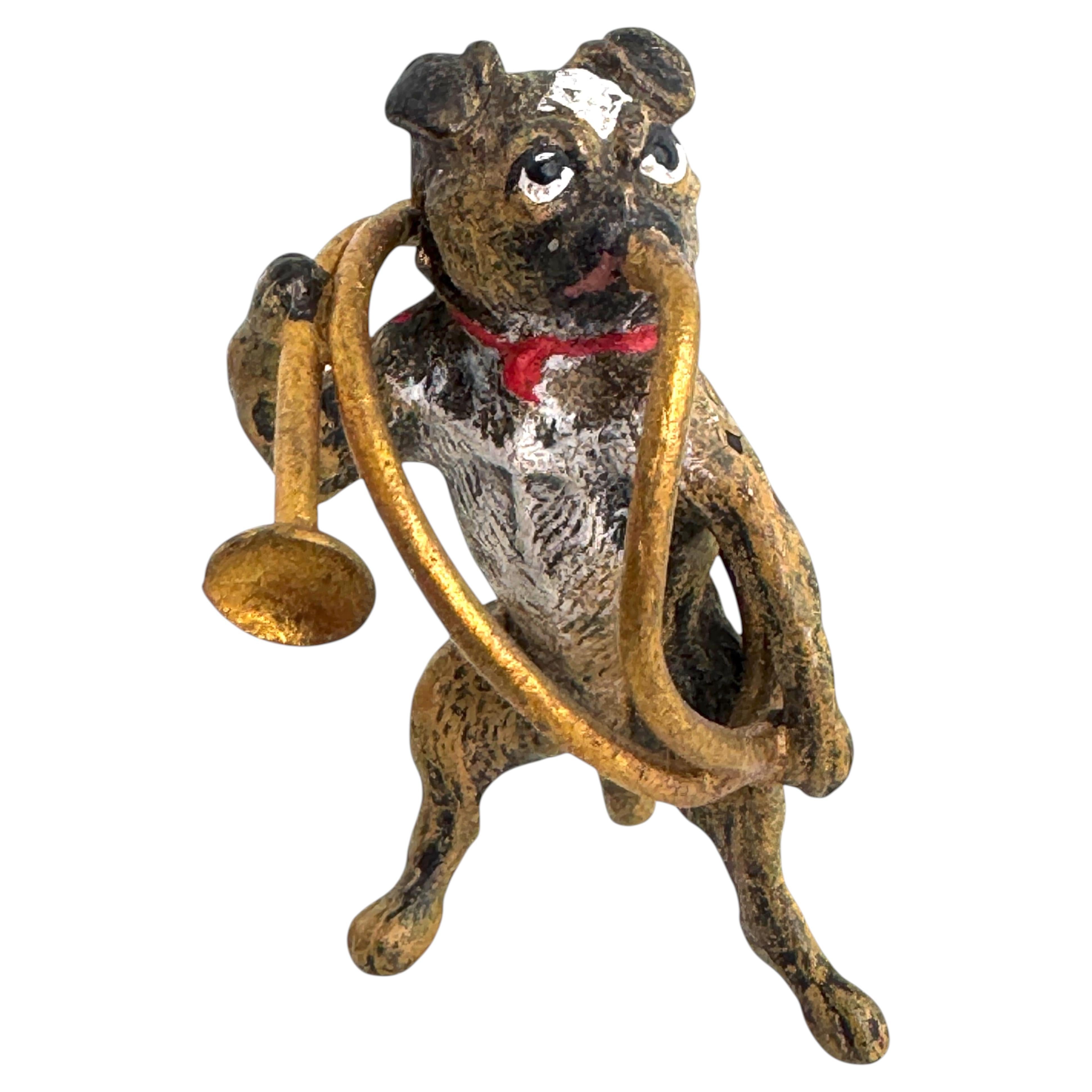 Early 20th Century Pug Dog Musician Austrian Vienna Bronze Miniature Figure