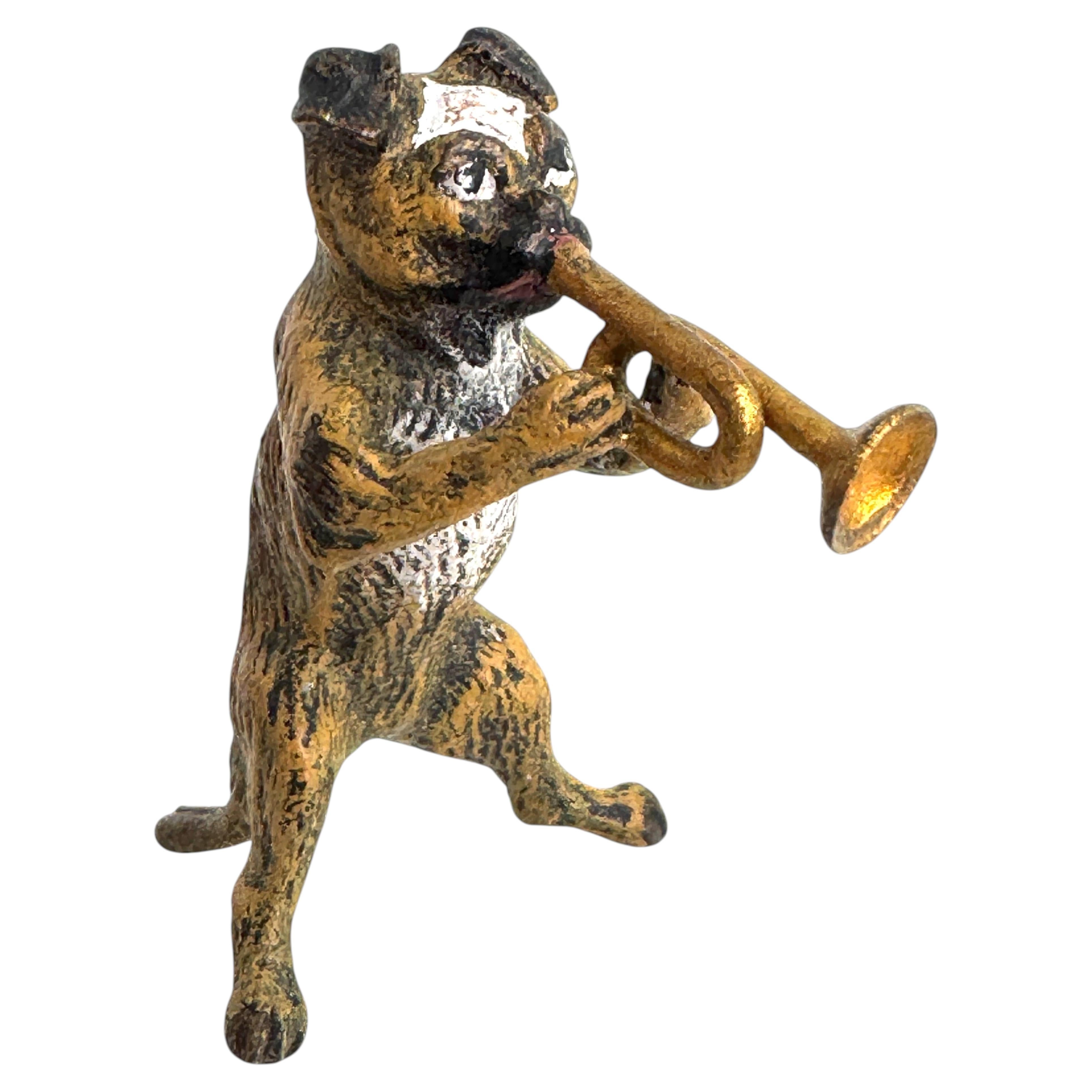 Early 20th Century Pug Dog Musician Austrian Vienna Bronze Miniature Figure