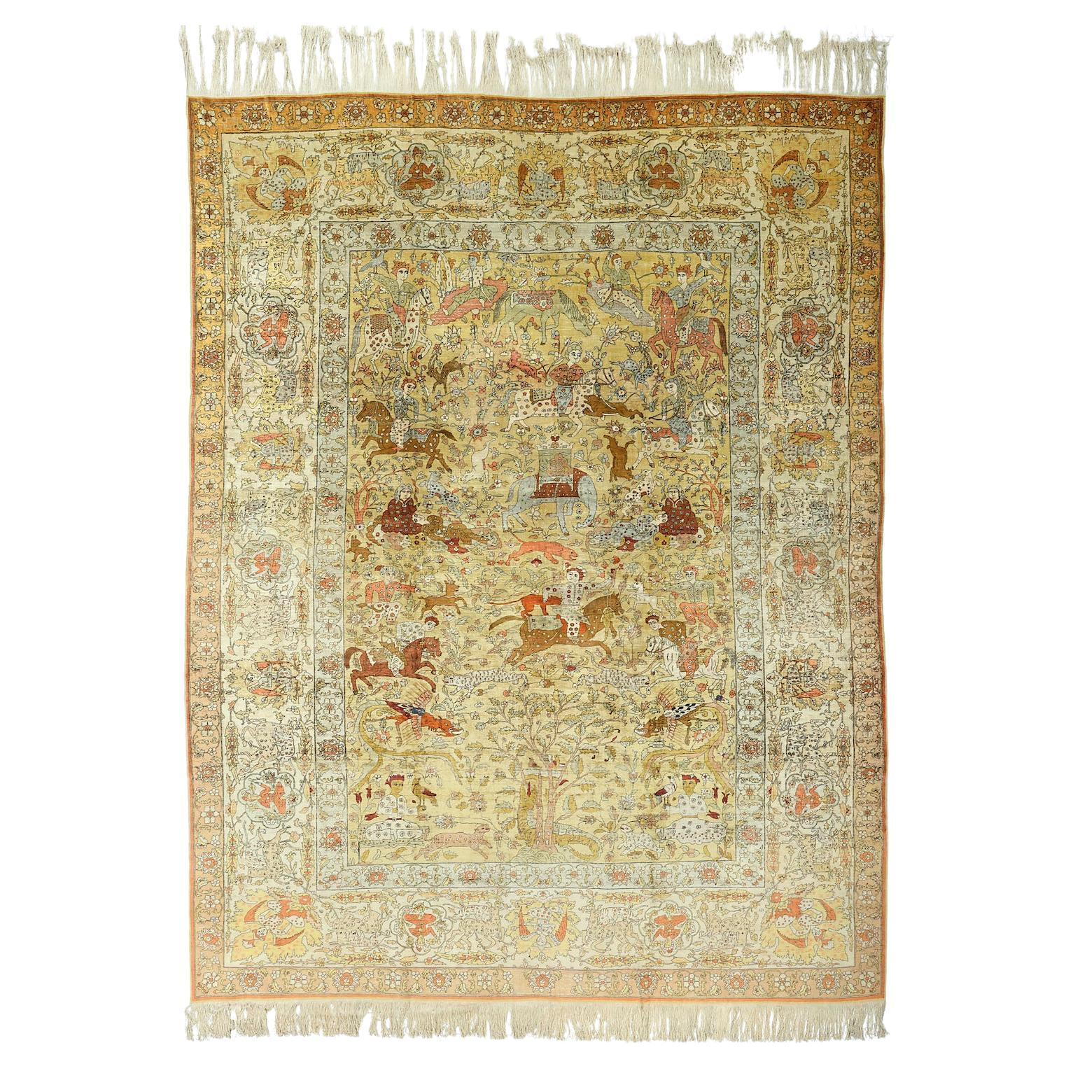 Early 20th Century Pure Silk Hereke Carpet