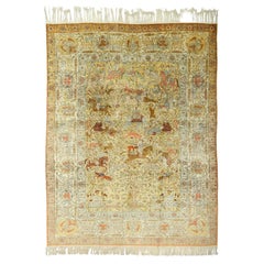 Antique Early 20th Century Pure Silk Hereke Carpet