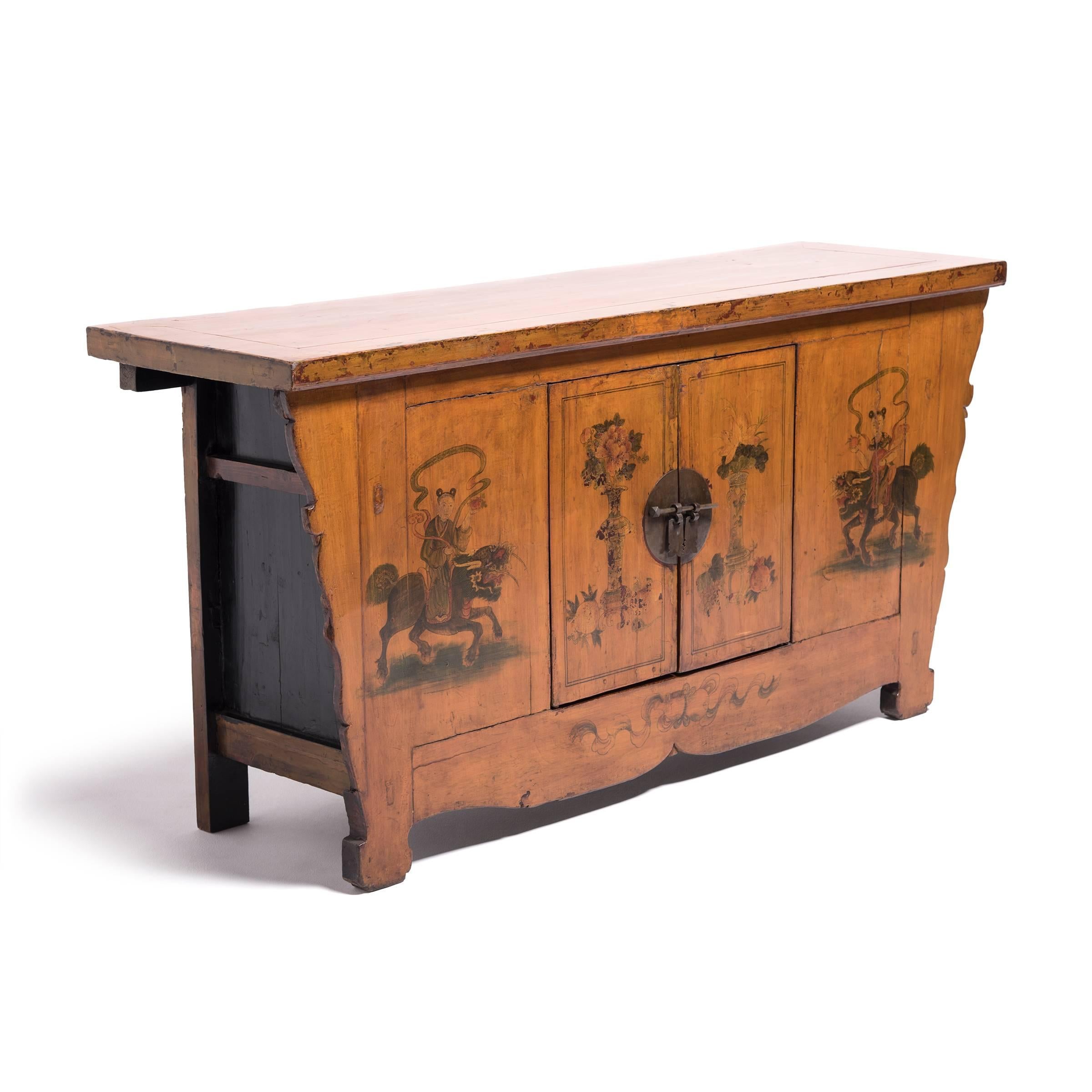 Early 20th Century Chinese Painted Qilin Sideboard In Good Condition In Chicago, IL