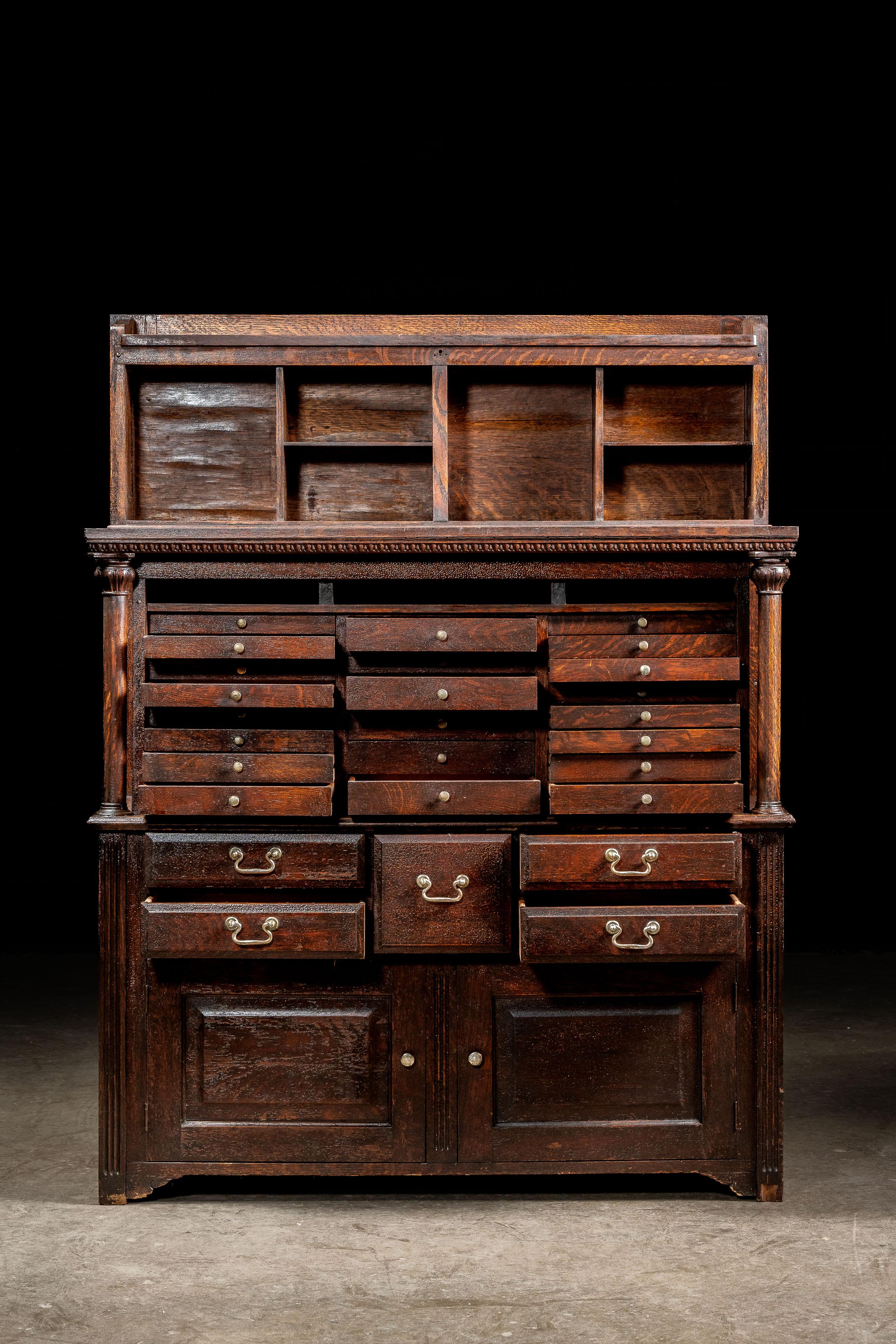 Late Victorian Early 20th Century Quarter Sawn Oak Dental Cabinet For Sale