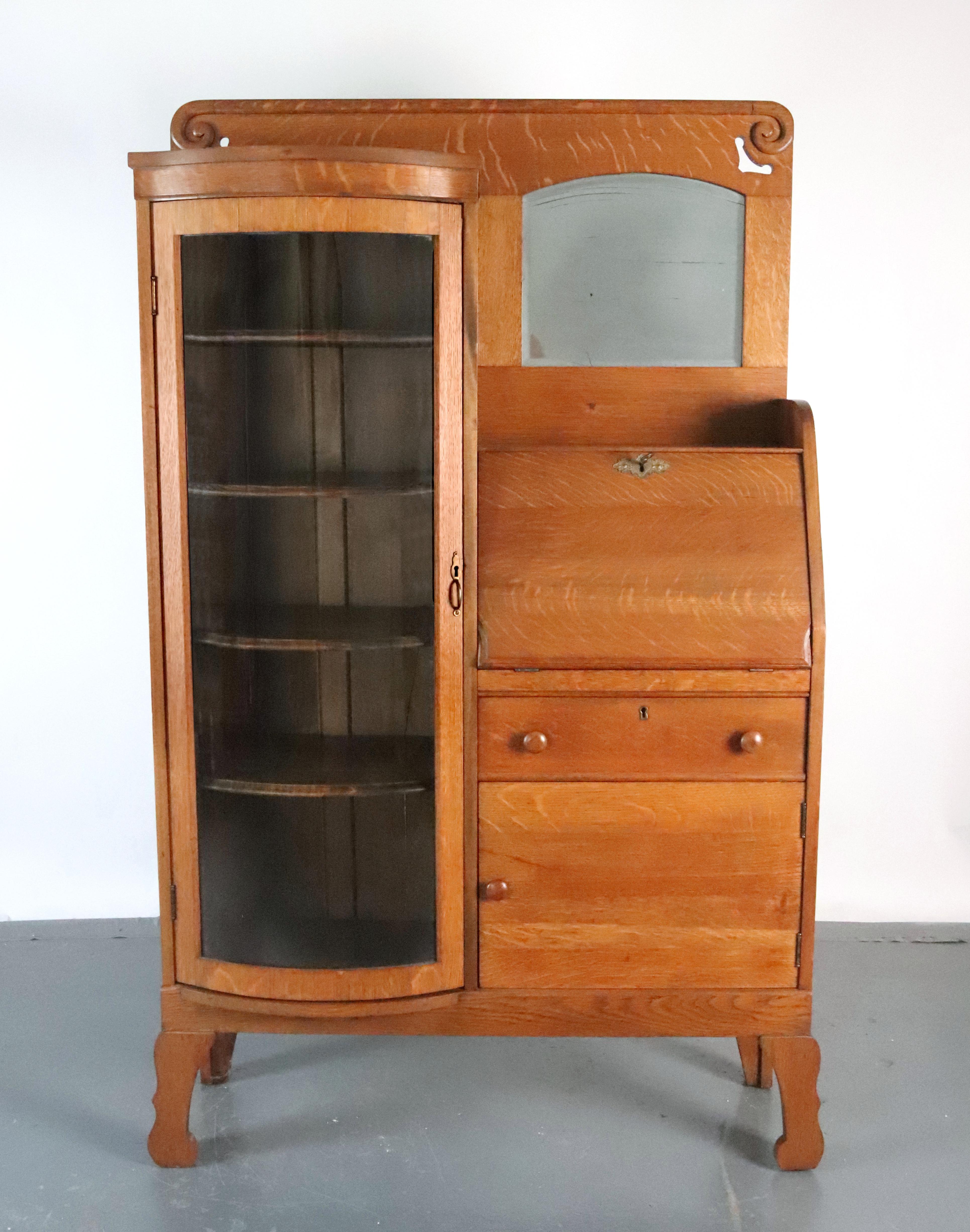 American Early 20th Century Quarter Sawn Oak Side by Side Cabinet For Sale