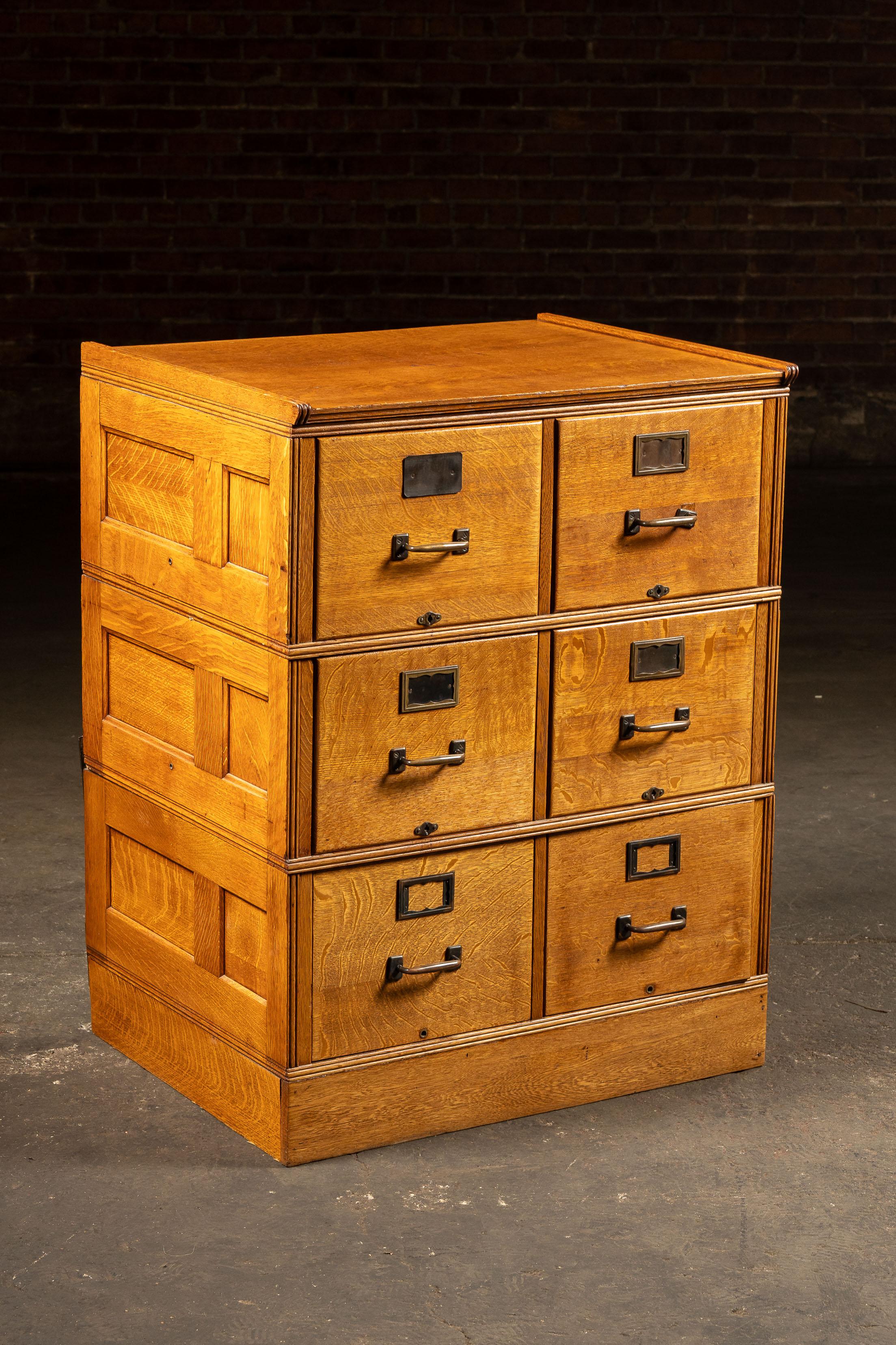 Early 20th Century Quartersawn Oak Three-Section Modular File Cabinet ...