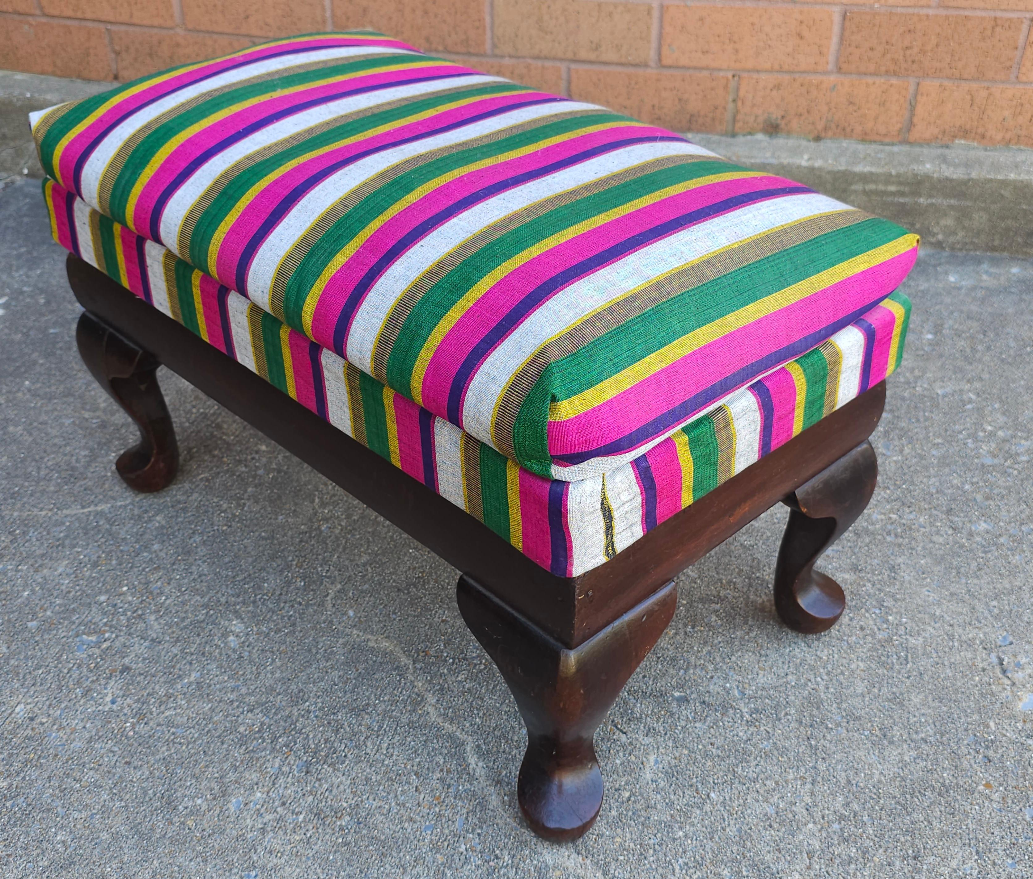 Needlepoint Early 20th Century Queen Anne Mahogany and Upholstered Storage Foot Stool For Sale