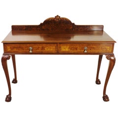 Antique Early 20th Century Queen Anne Style Burr Walnut Serving Table